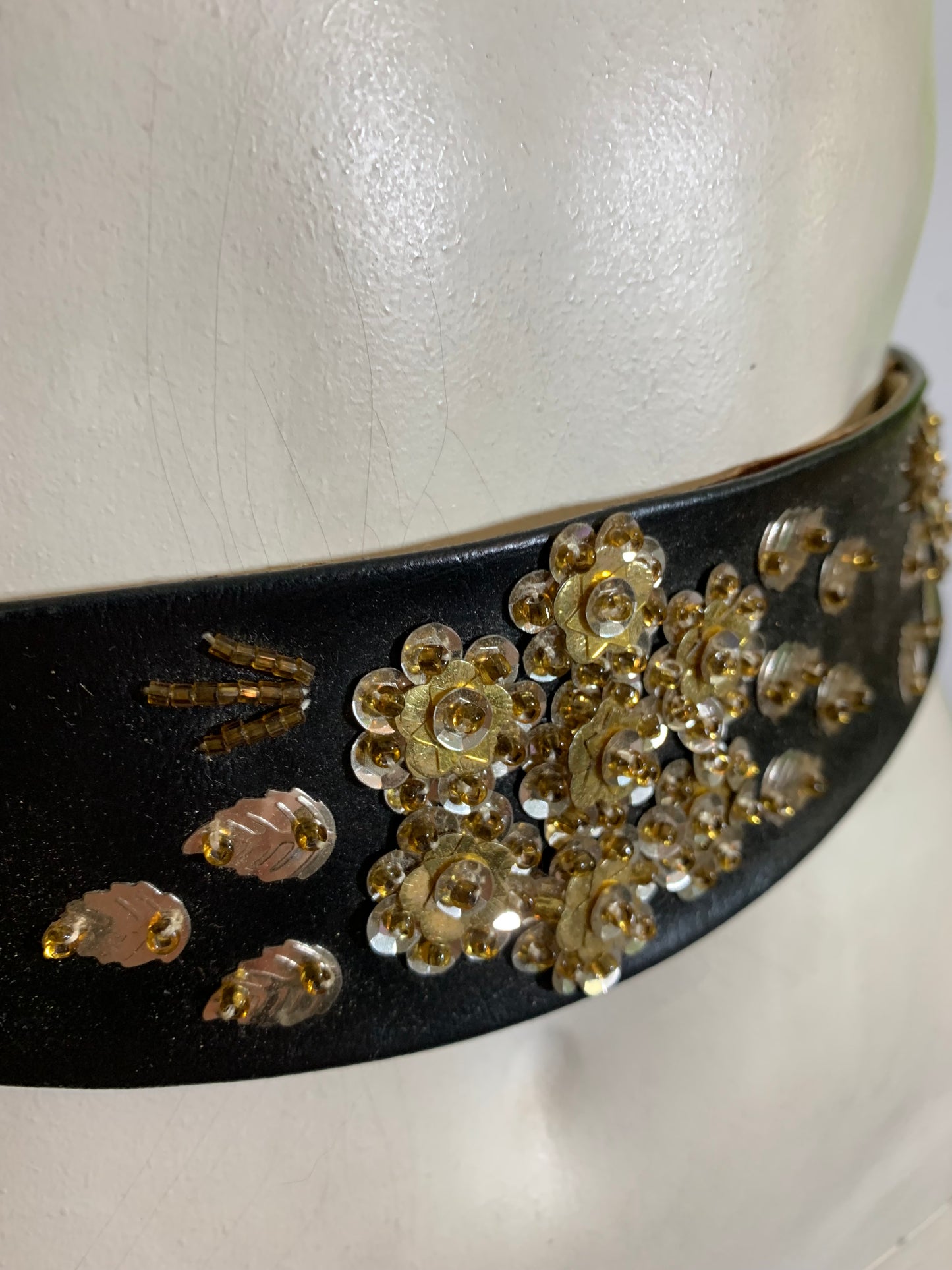 Sequined and Beaded Black Evening Belt with Back Closure circa 1940s