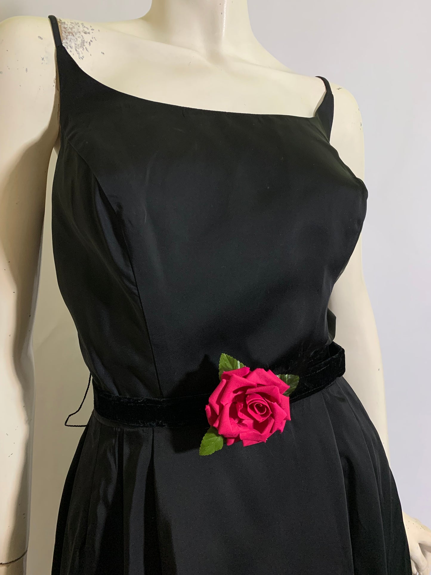 A Very Doris Day Classic Little Black Dress with Rose on Velvet Belt circa 1960s