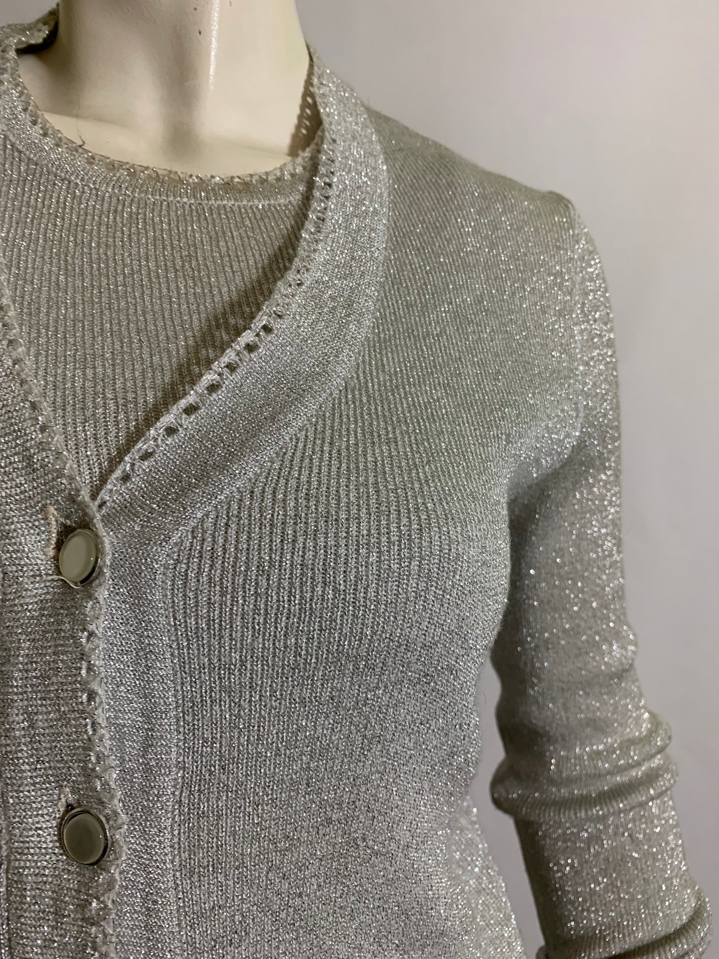 Metallic Silver Knit Cardigan and Tank Set circa 1970s