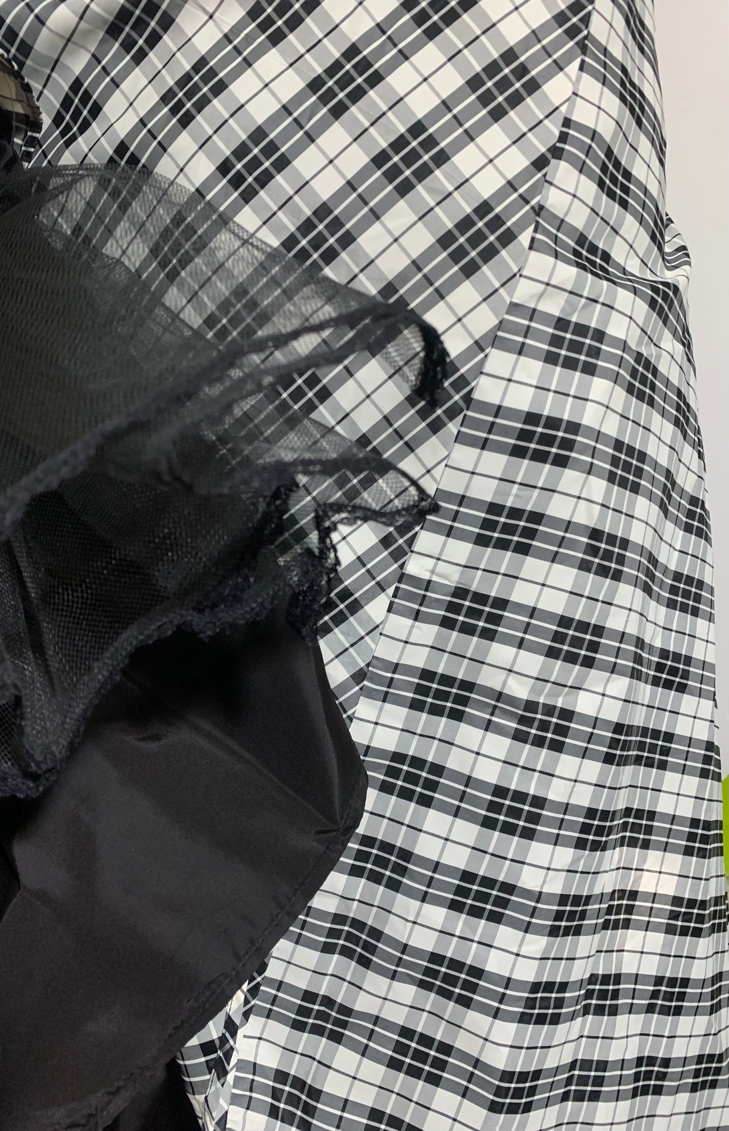 Black and White Taffeta One Shoulder Party Dress with Plaid Skirt circa 1980s Gunne Sax