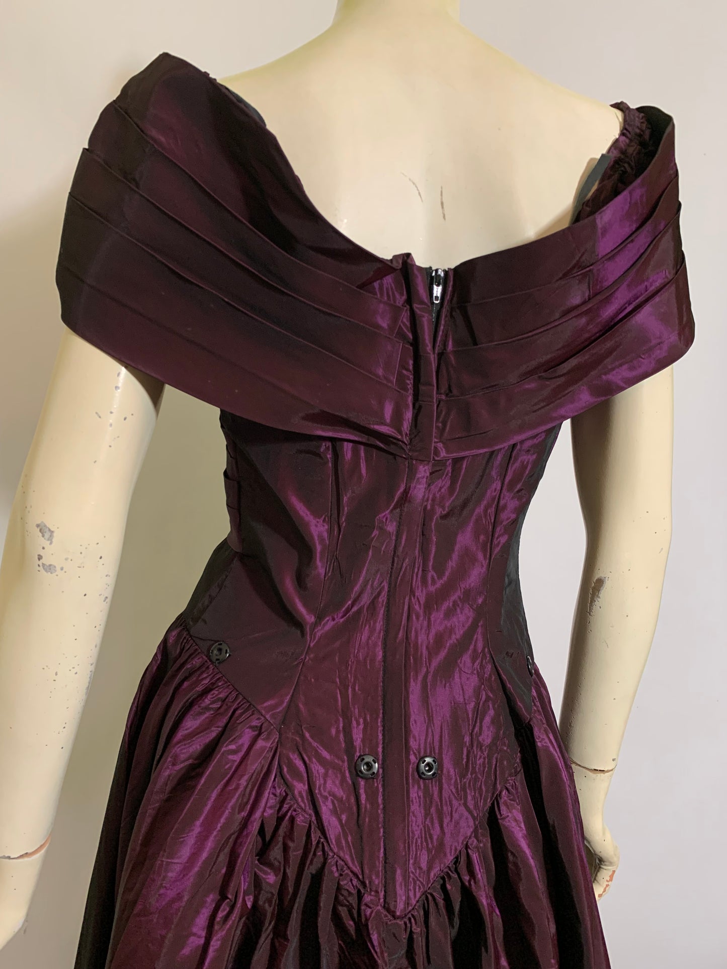 Brilliant Purple Changeable Taffeta Party Dress with Flower Accents circa 1980s
