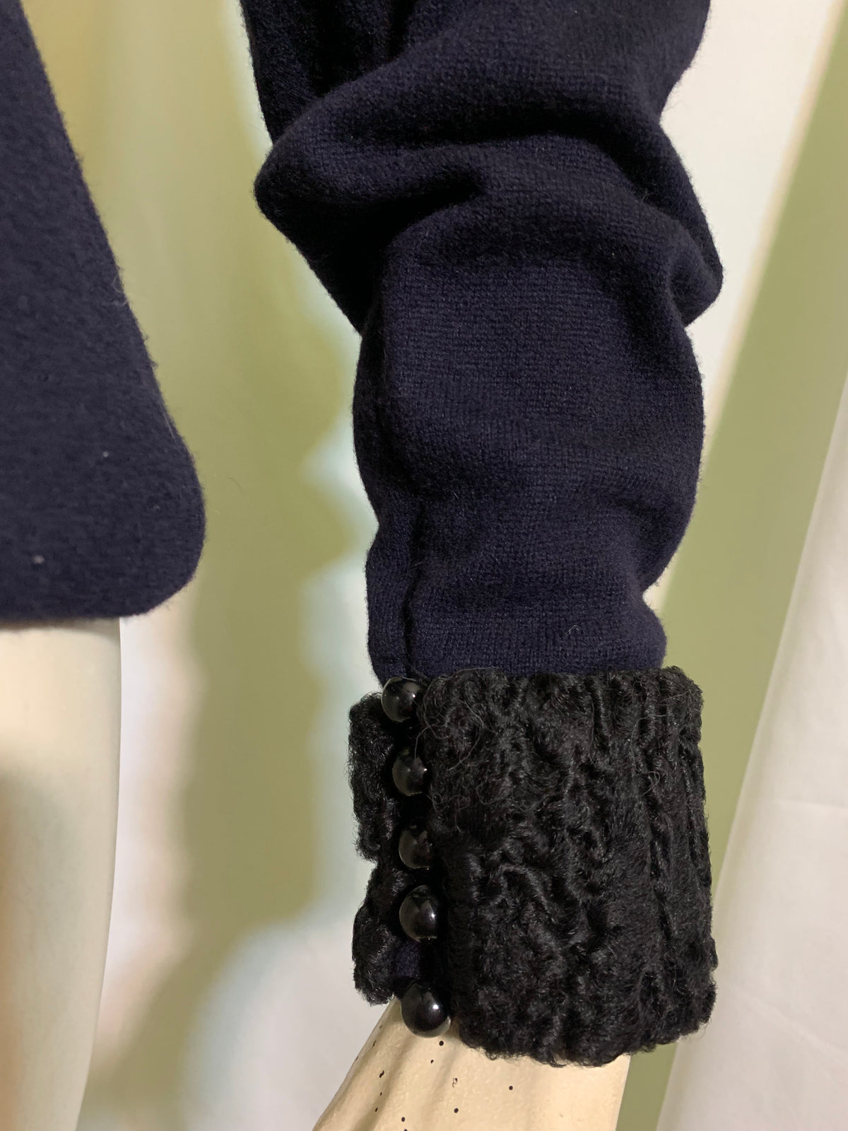 Midnight Blue Cashmere and Fur Pullover Top Shoulder Pads circa 1990s