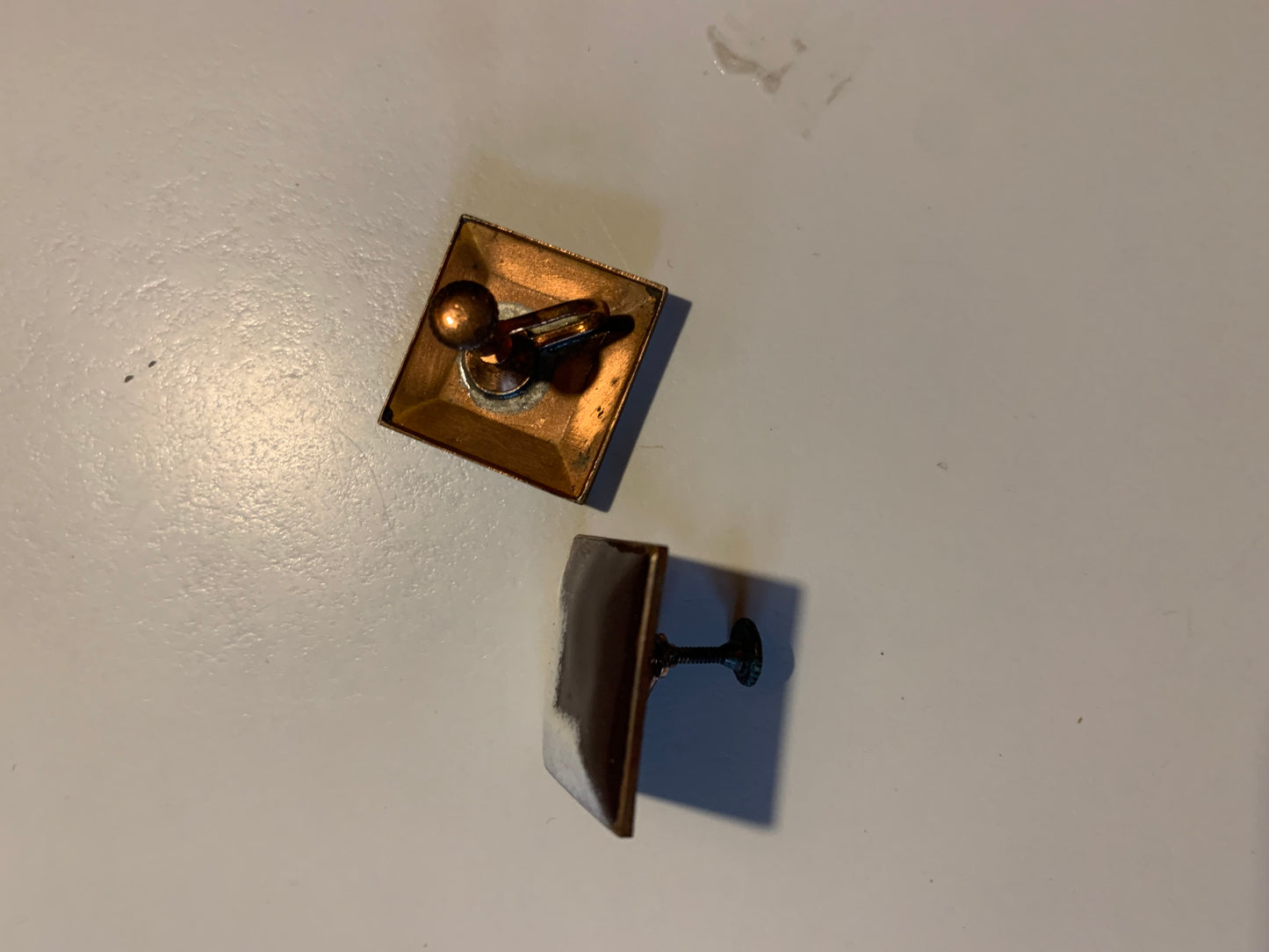 Walnut Brown Two Tone Enameled Copper Square Clip Earrings circa 1940s