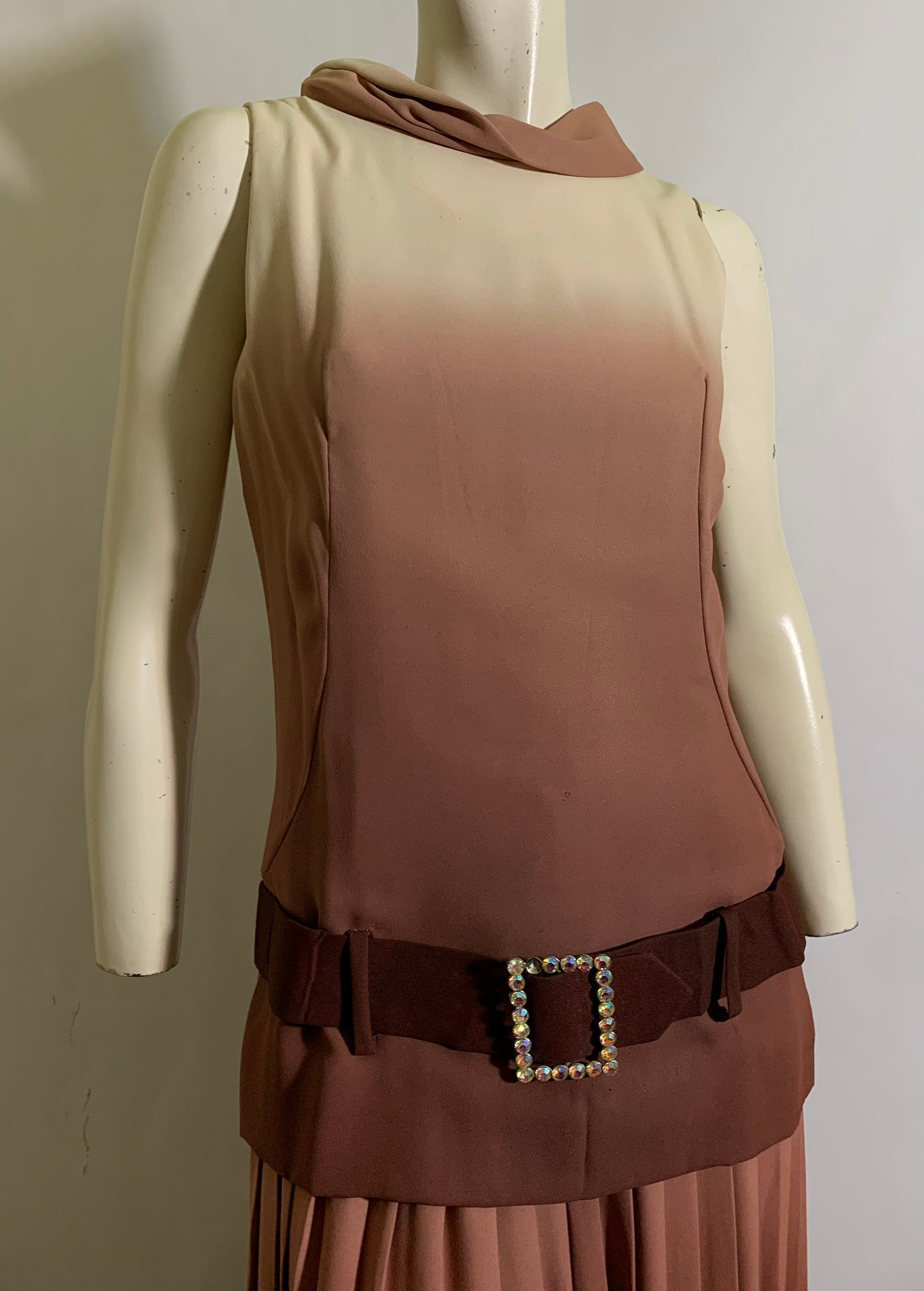 Rose Caramel Ombré Crep Rayon Maxi Palazzo Pants Dress circa 1970s