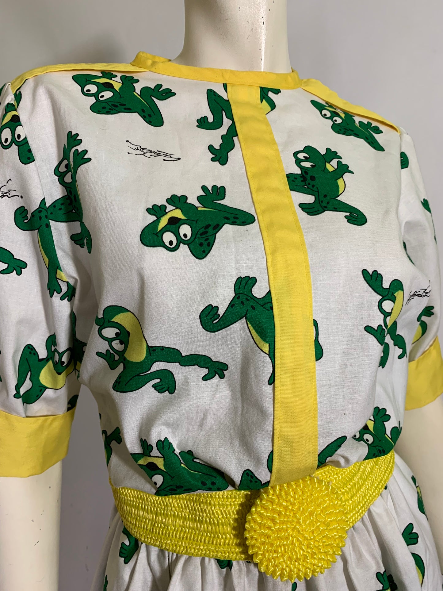 Dancing Frog Novelty Print Cotton Dress circa 1990s
