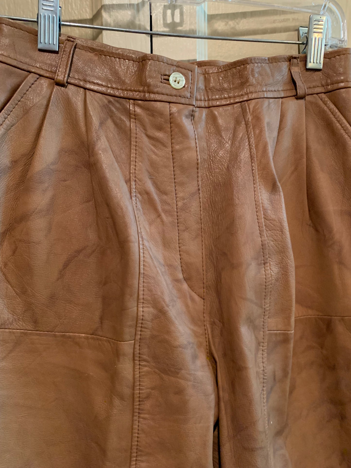 Caramel and Cocoa Brown Marbled Leather High Waist Pants circa 1980s