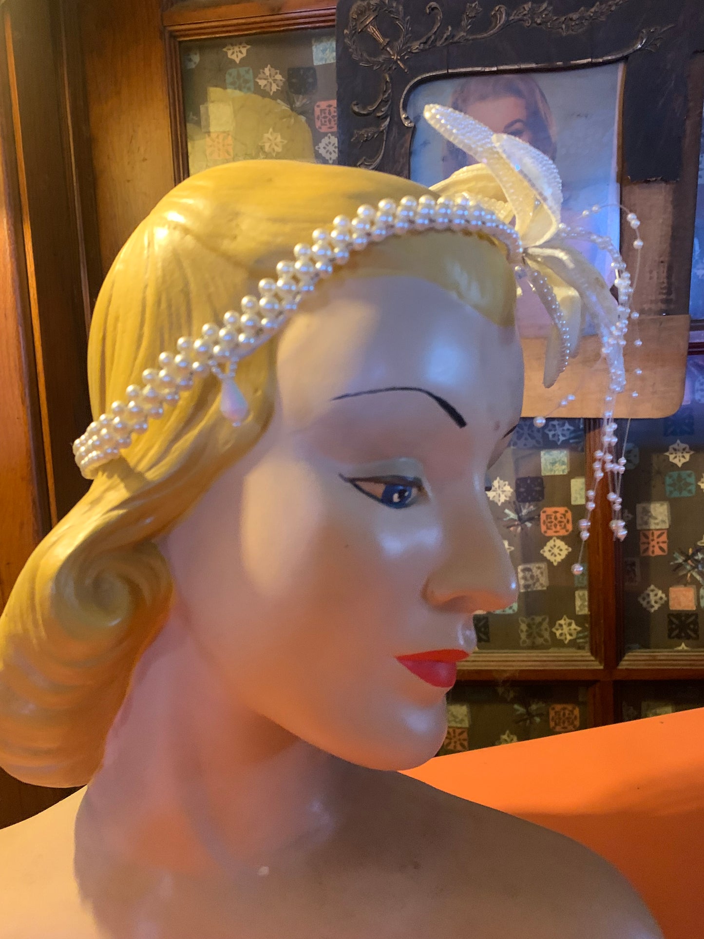 Beaded Lily Faux Pearl Bridal Headpiece circa 1980s