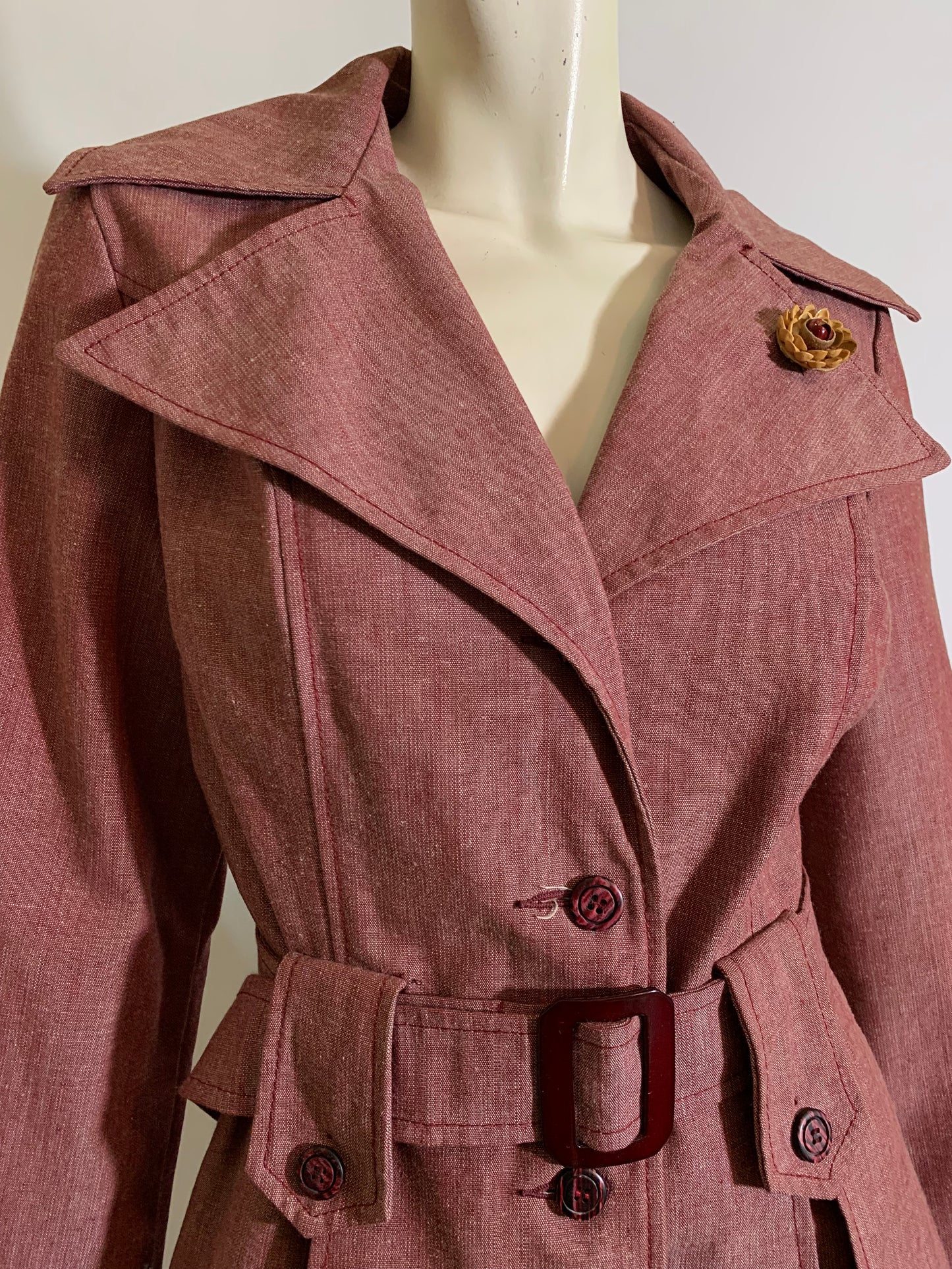 Pink Nipped Waist Mini Trench Coat Jacket circa 1970s