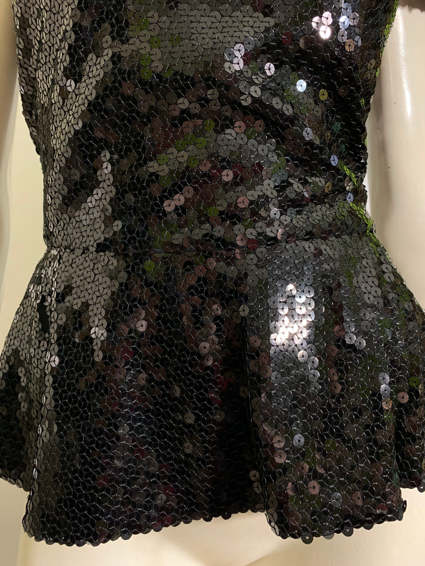Black Sequined Peplum Blouse circa 1990s/2000s Lord & Taylor