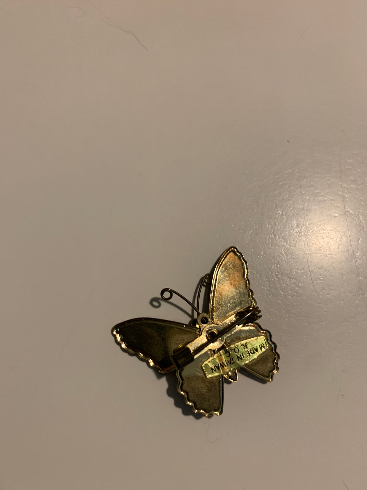 Glittery Enameled Orange Butterfly Brooch circa 1960s