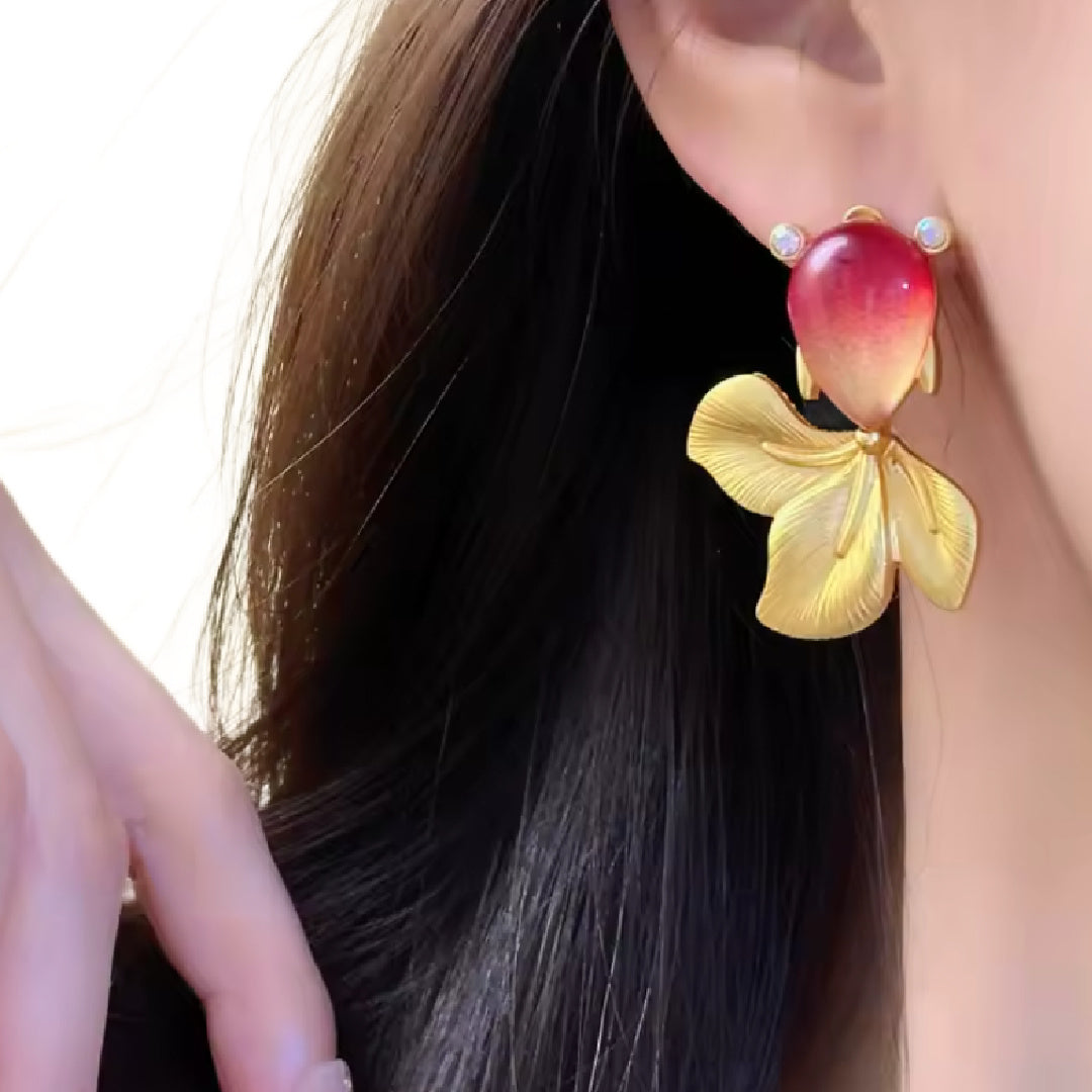 Linda- the Fiery Orange Abstract Koi Fish Earrings