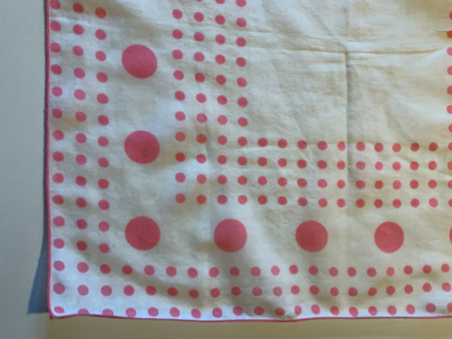Pink Polka Dot White Handkerchief circa 1940s