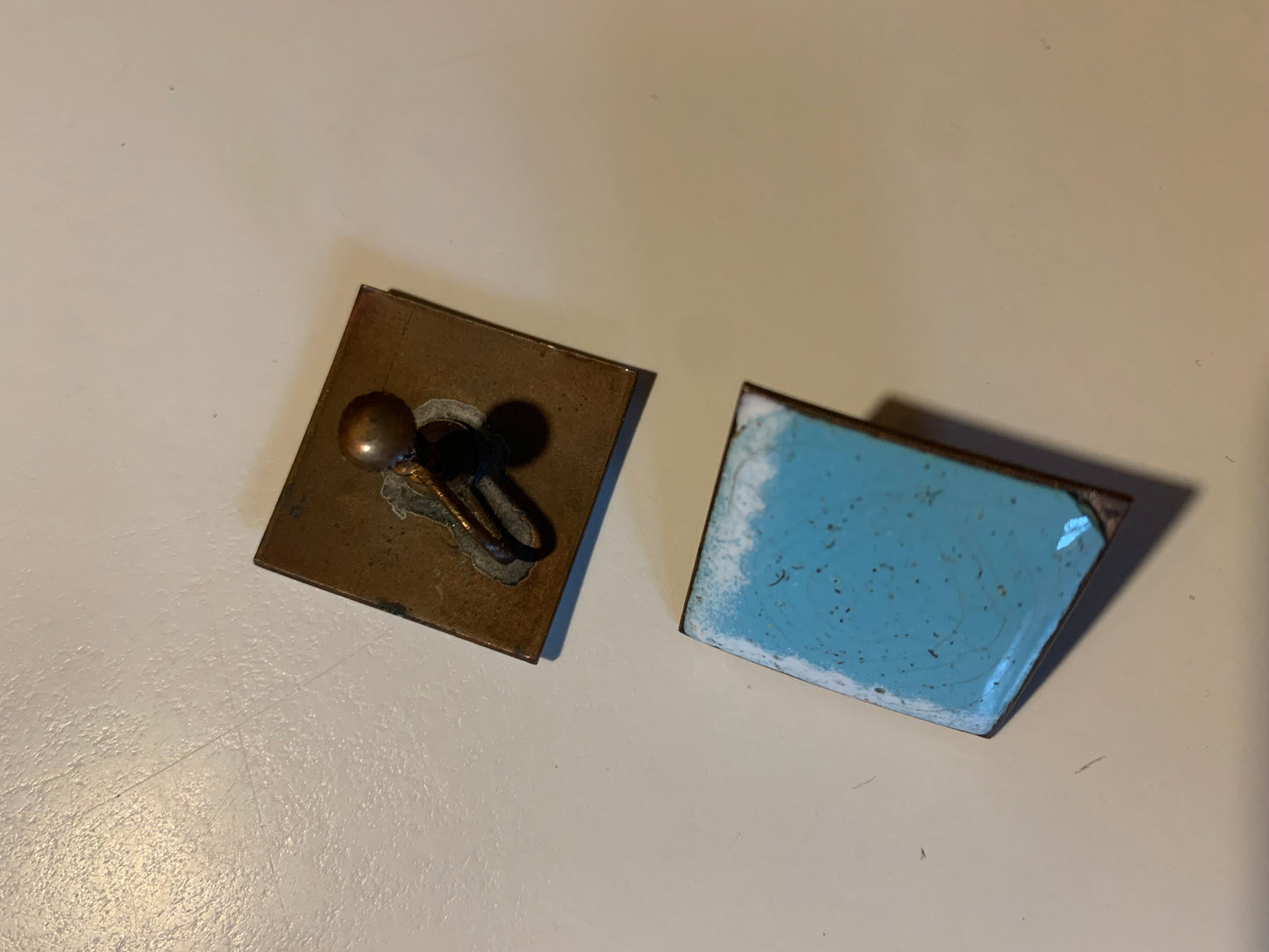 Ombré Sky Blue Square Enameled Clip Earrings circa 1940s