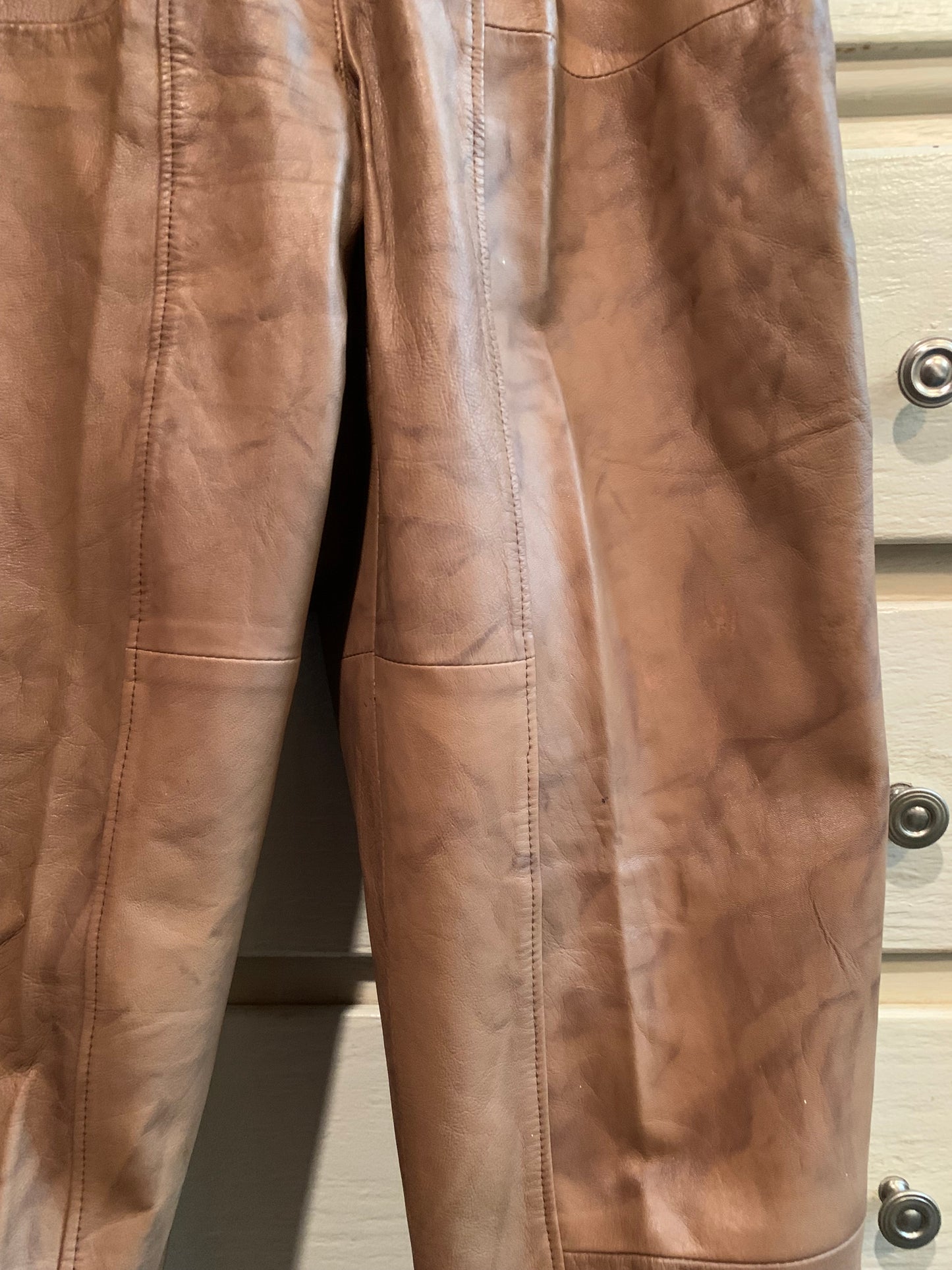 Caramel and Cocoa Brown Marbled Leather High Waist Pants circa 1980s