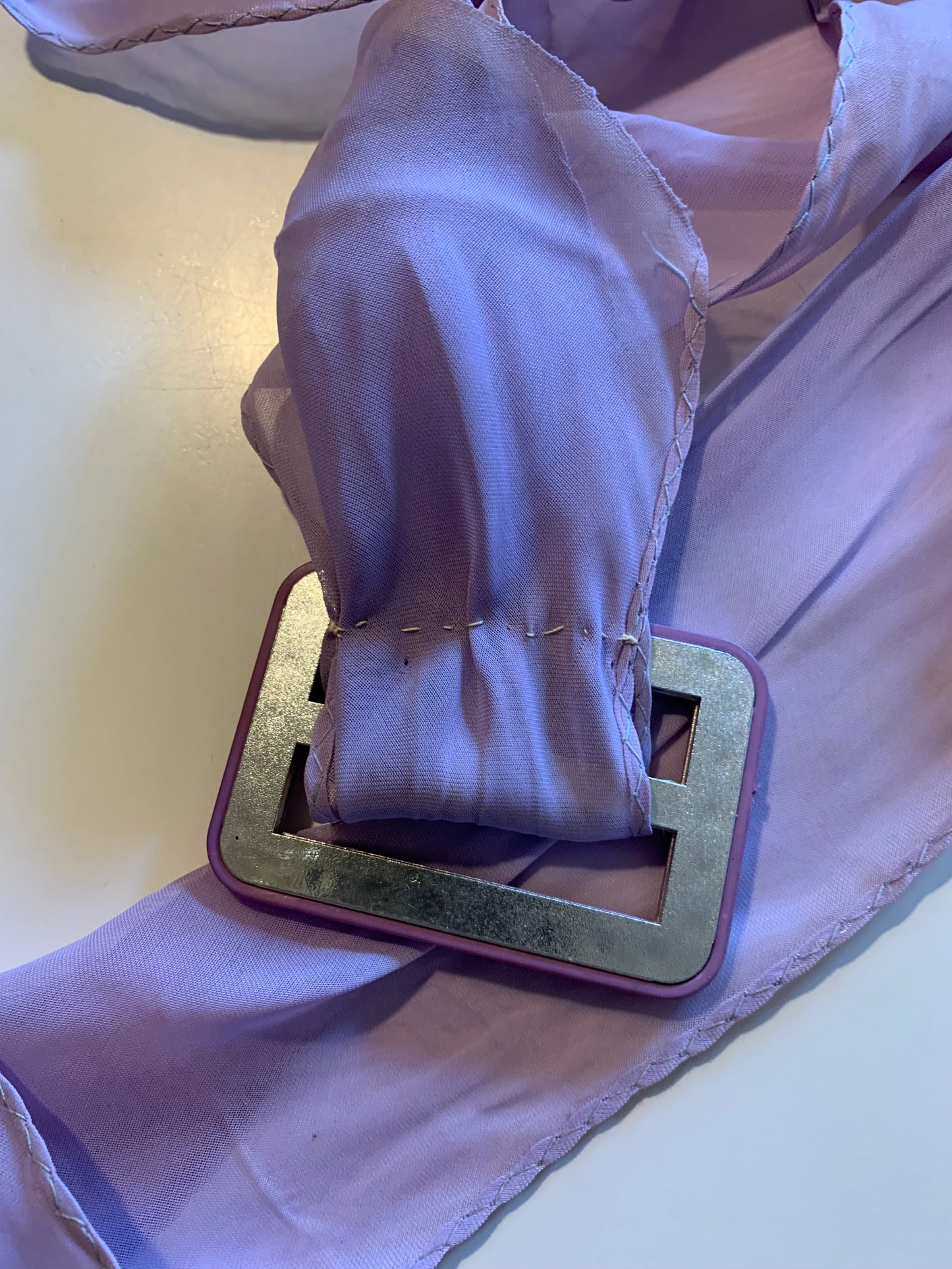 Piper NOOO 1960s Lavender Chiffon Scarf Sash Rhinestone 1980s Buckle