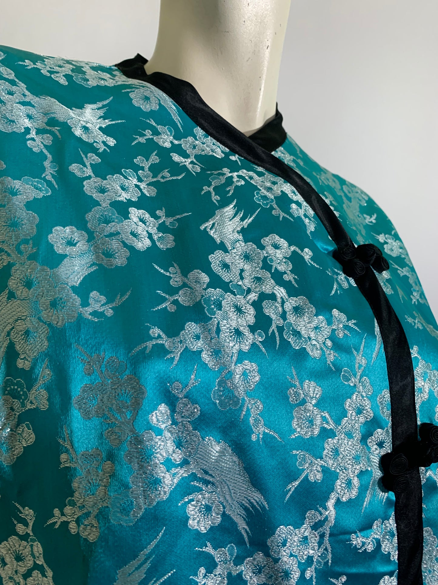 Silver and Blue Asian Style 2 Pc Pajama Set circa 1960s