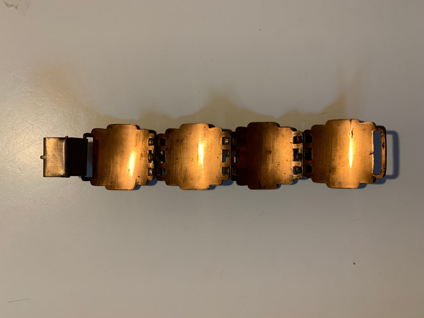 Ombré Coffee Brown Enameled Copper Link Bracelet circa 1940s