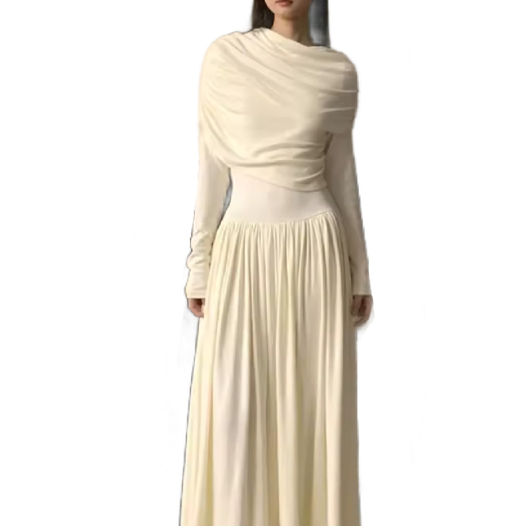 Faith- the White Jersey Ruched Shoulder Evening Gown