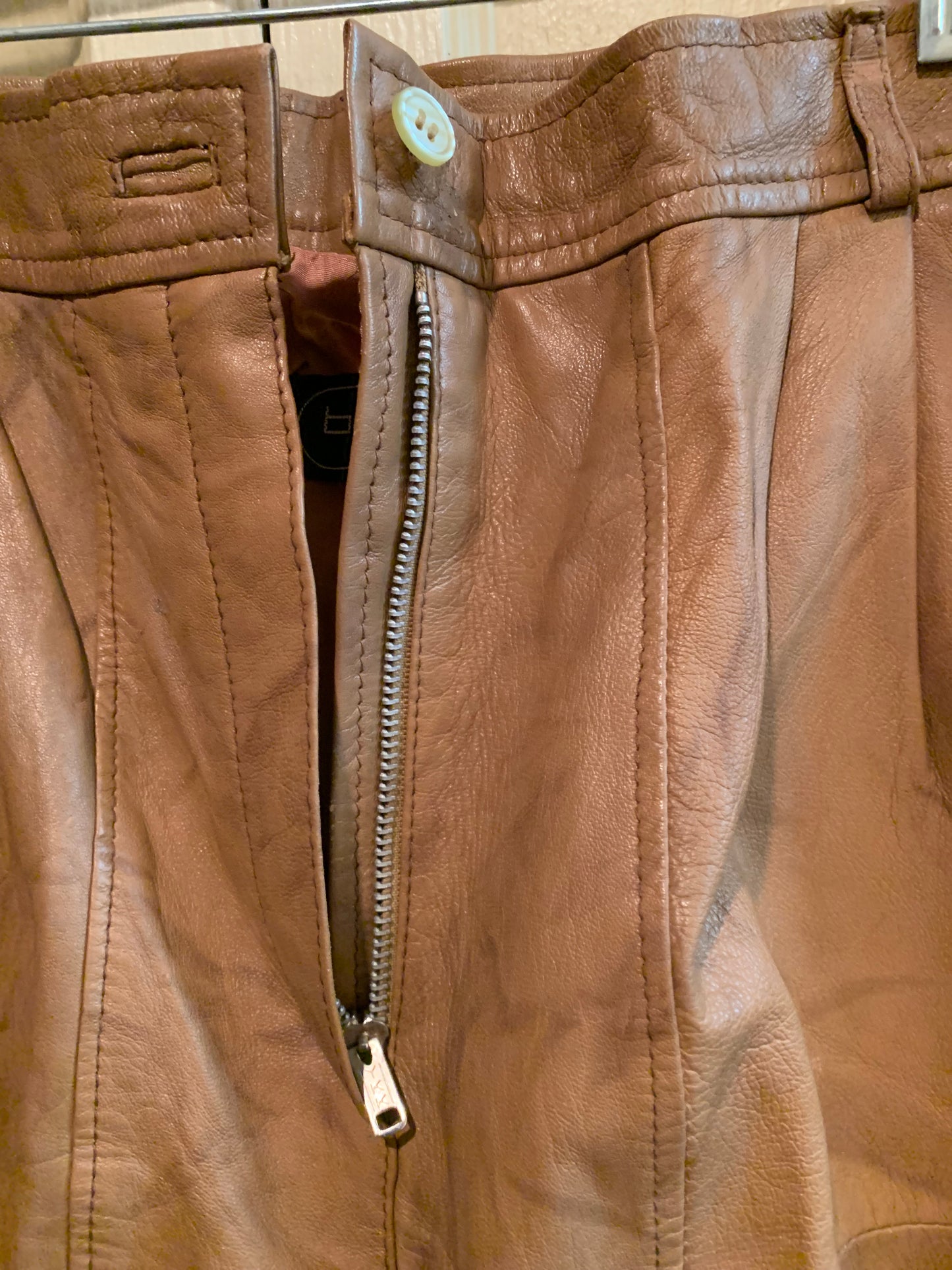 Caramel and Cocoa Brown Marbled Leather High Waist Pants circa 1980s