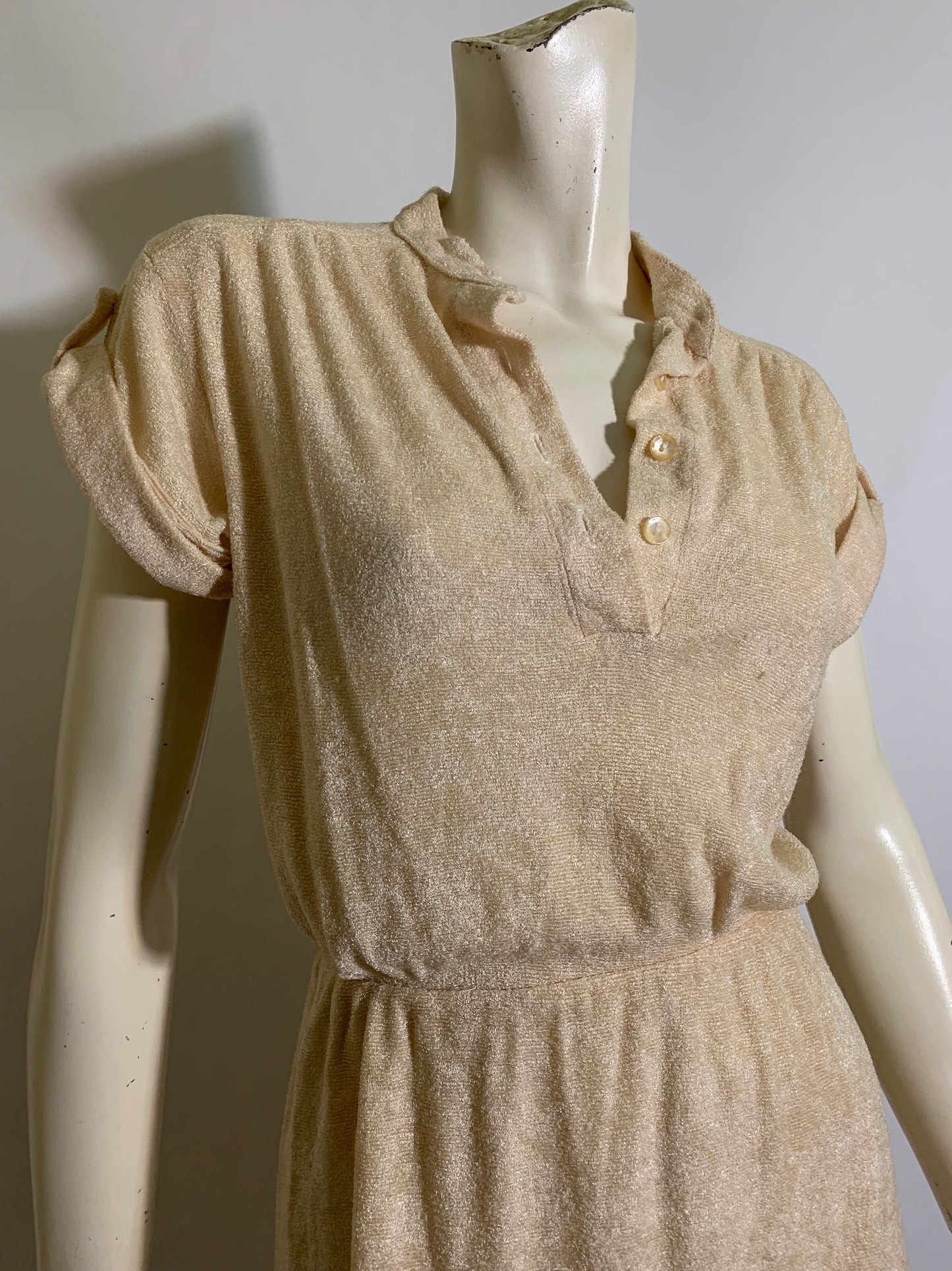 Butter Cream Terry Cloth Dress circa 1970s