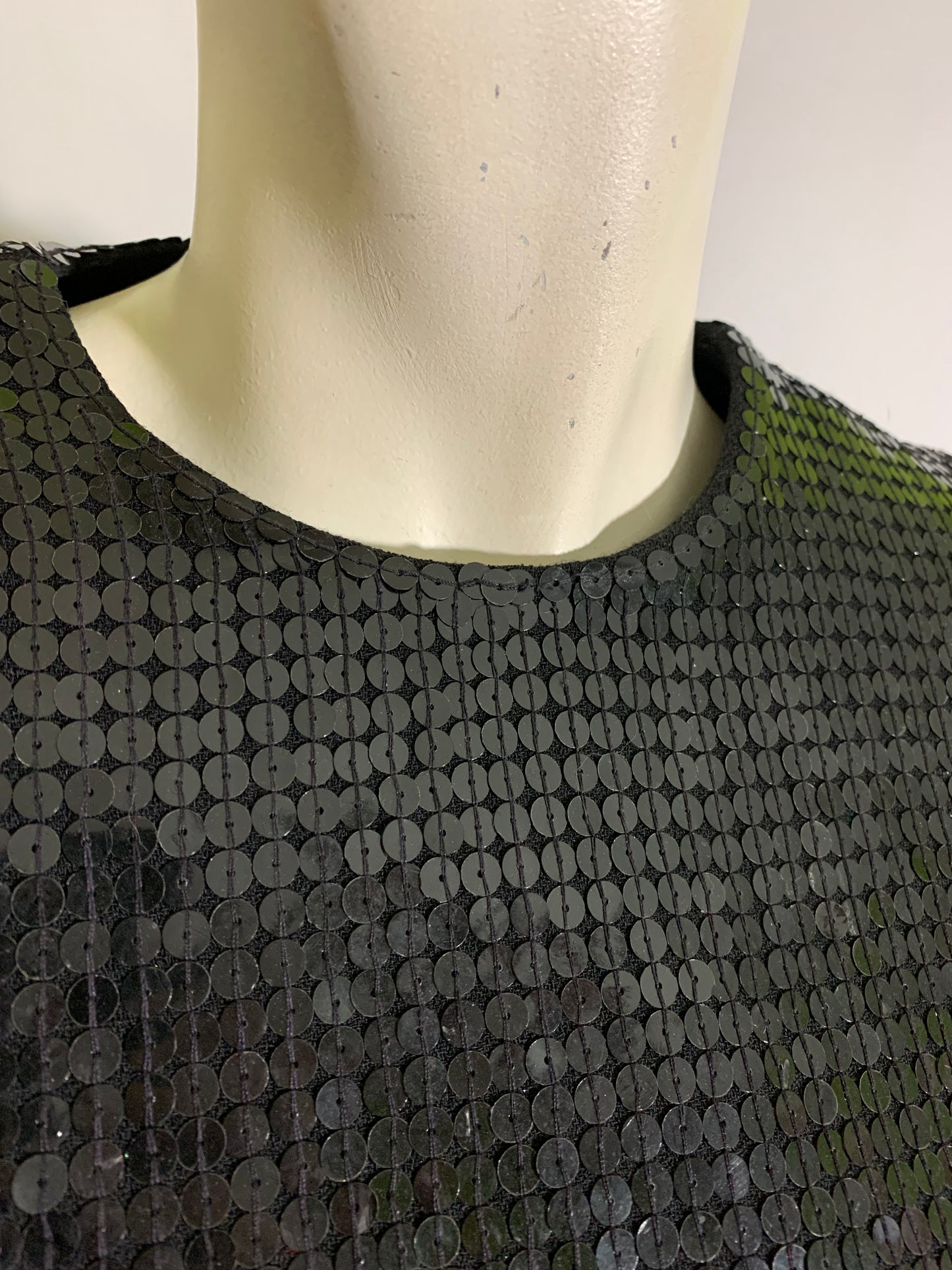 40s Inspired Black Sequined Peplum Blouse with Shoulder Pads circa 1980s