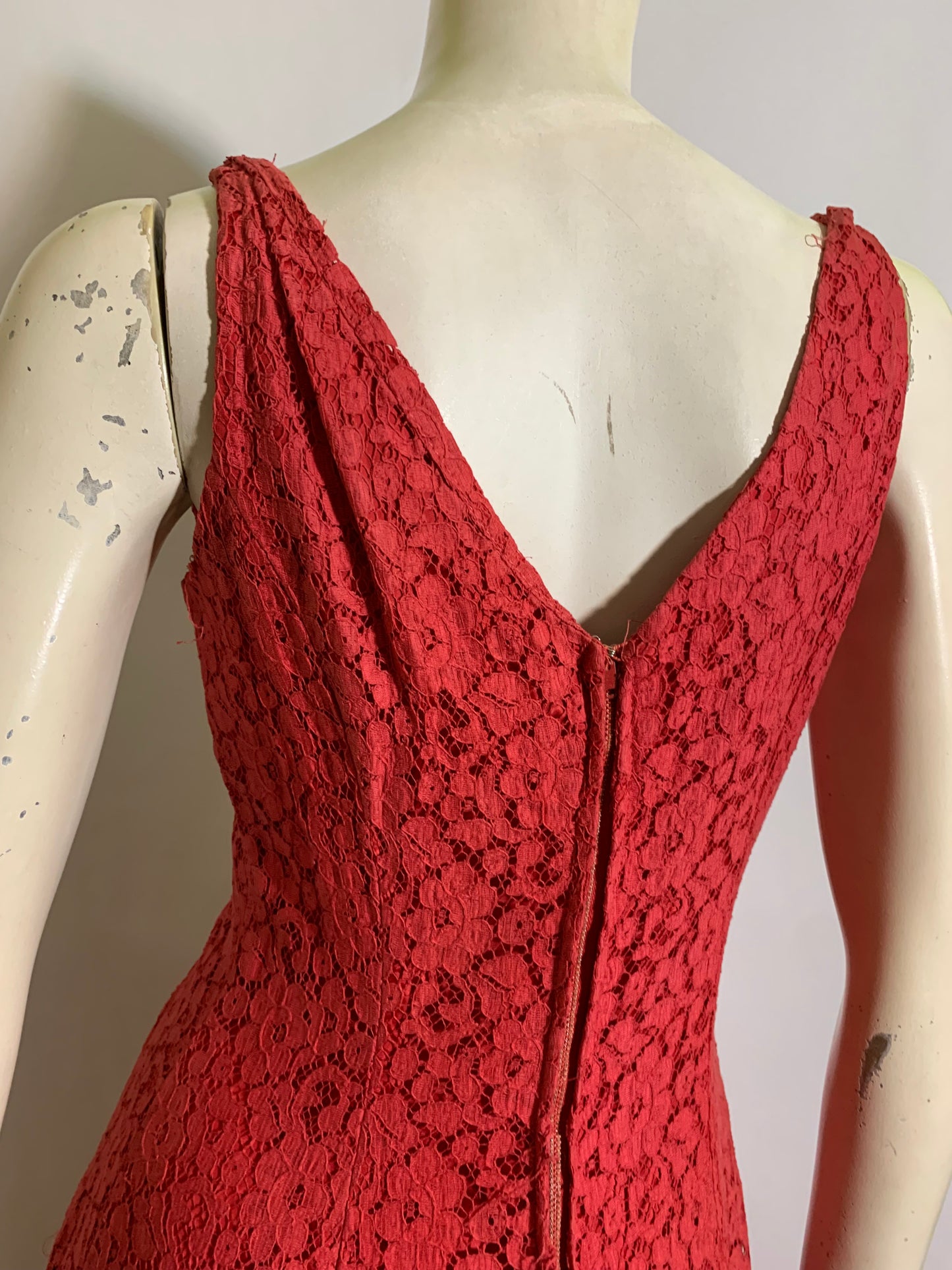 PInk-Red All Lace Princess Seamed Dress circa 1960s