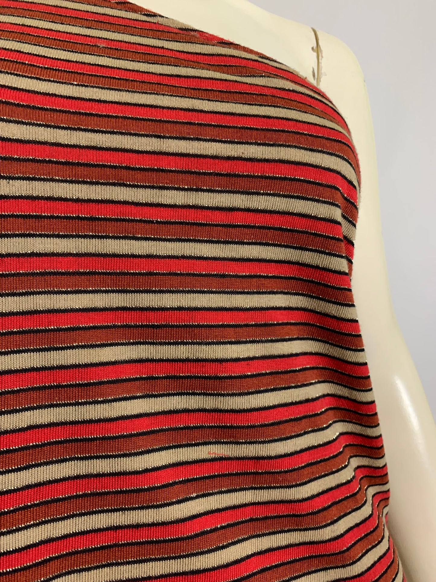 One Shoulder Red and Yellow Metallic Striped Knit Top circa 1980s