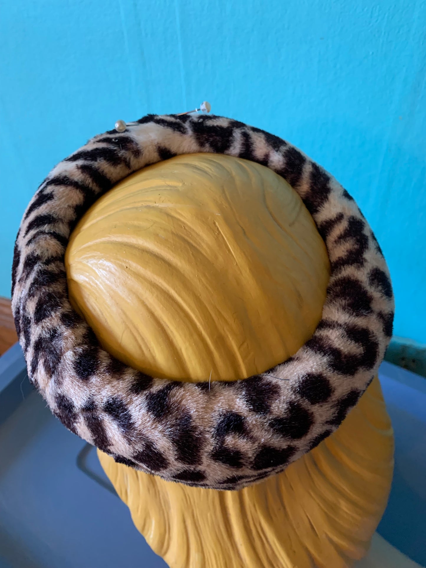 Faux Fur Leopard Print Ring Style Hat circa 1960s