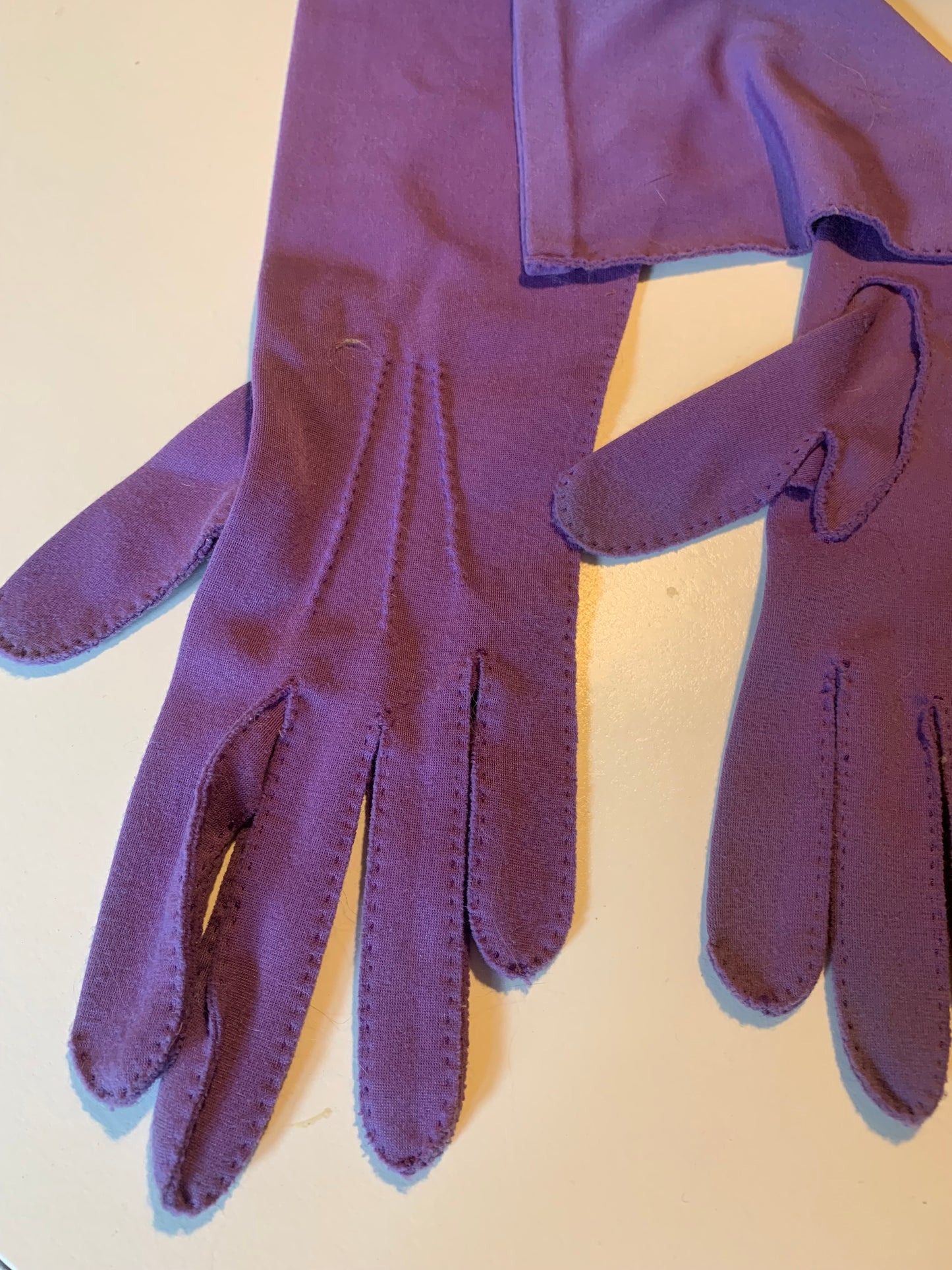 Violet Brushed Nylon Gloves circa 1960s