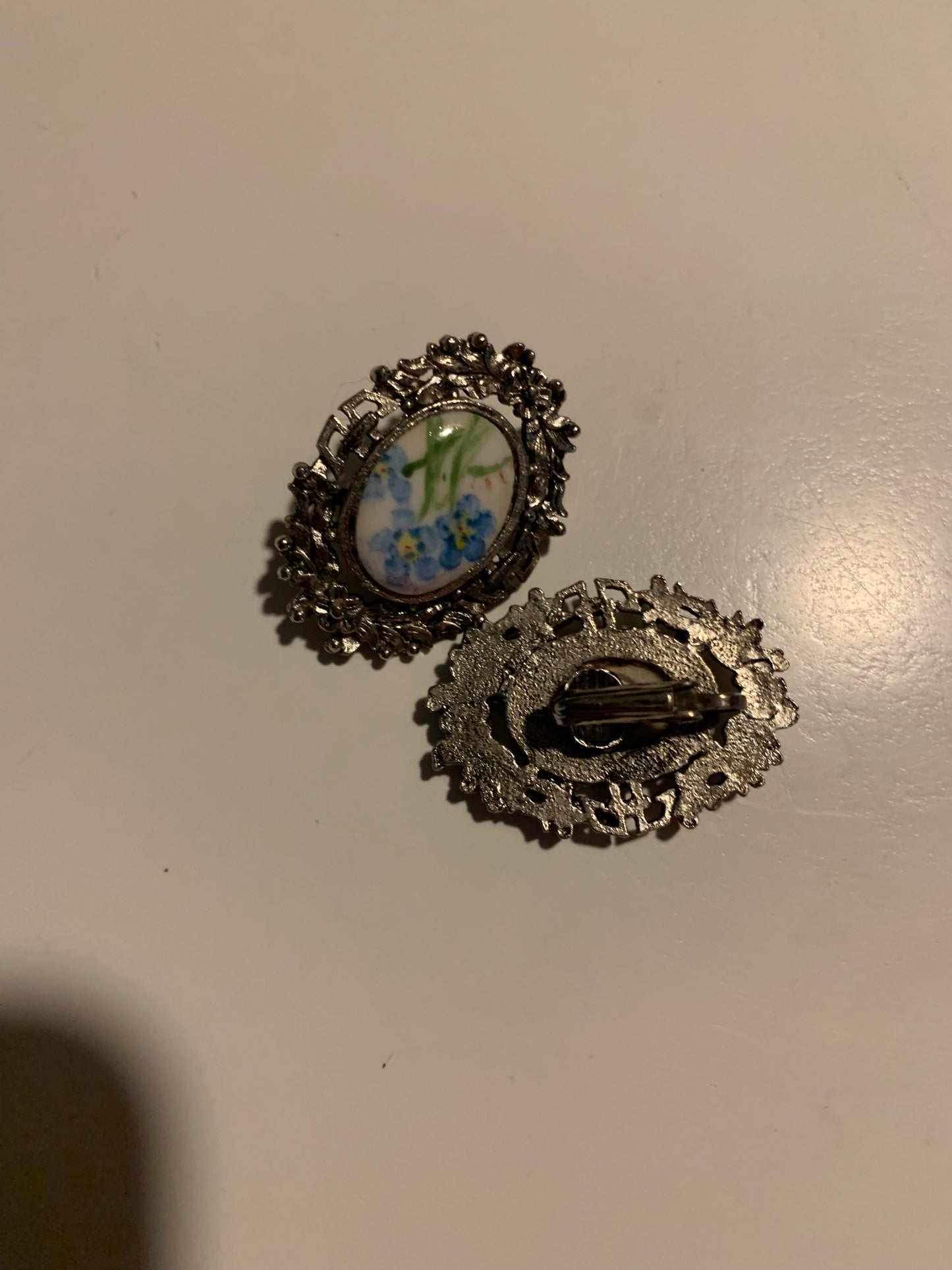 Iris Flower Oval Clip Earrings circa 1960s