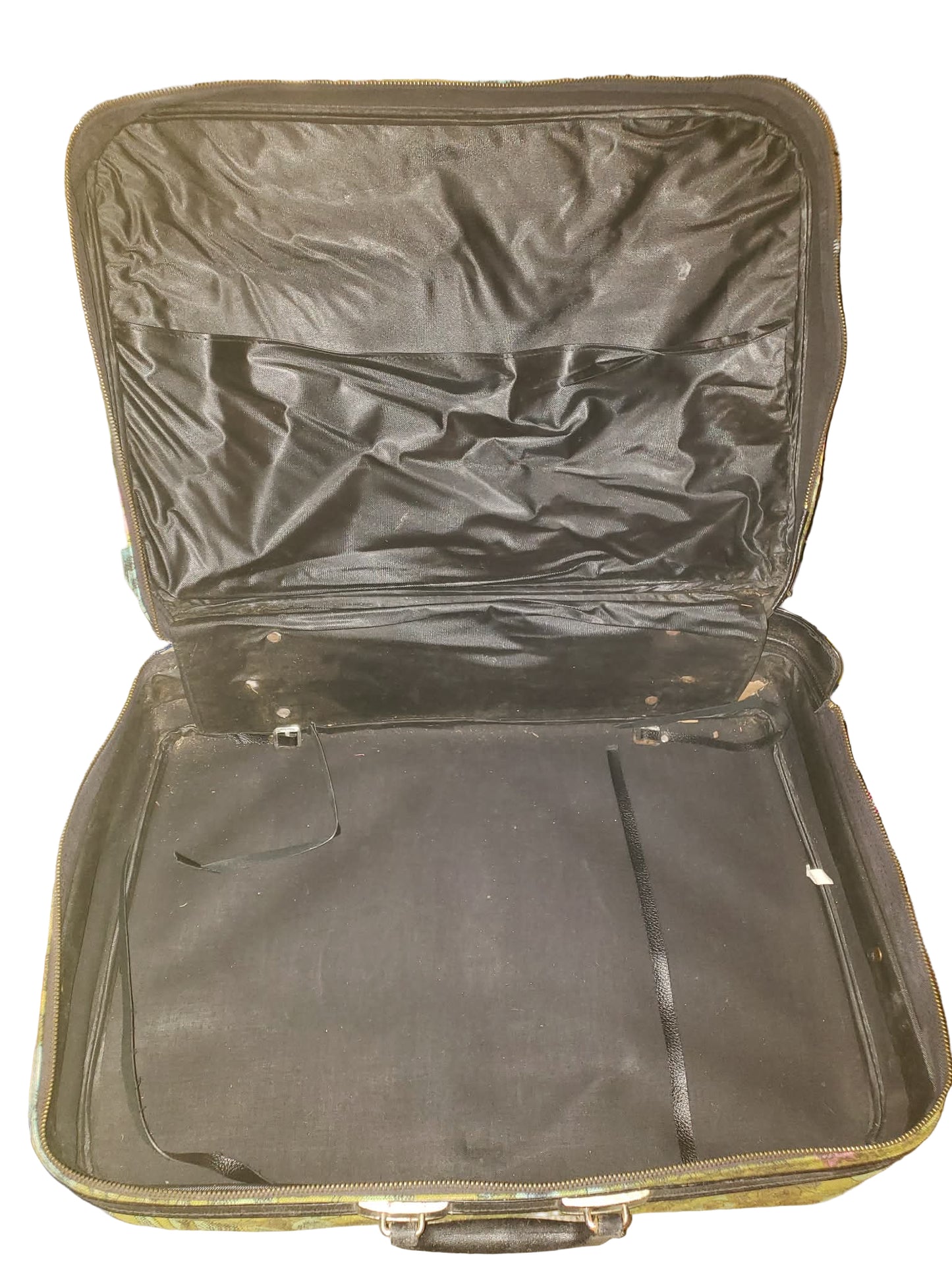 Blue Rose Print Avocado Green Floral Design Suitcase circa 1970s