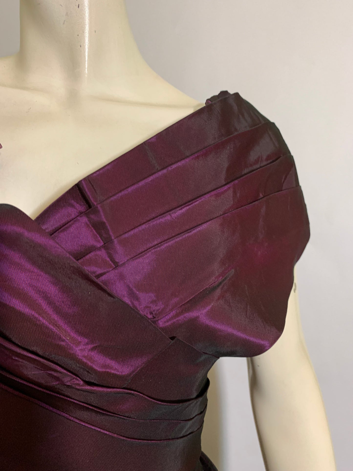 Brilliant Purple Changeable Taffeta Party Dress with Flower Accents circa 1980s