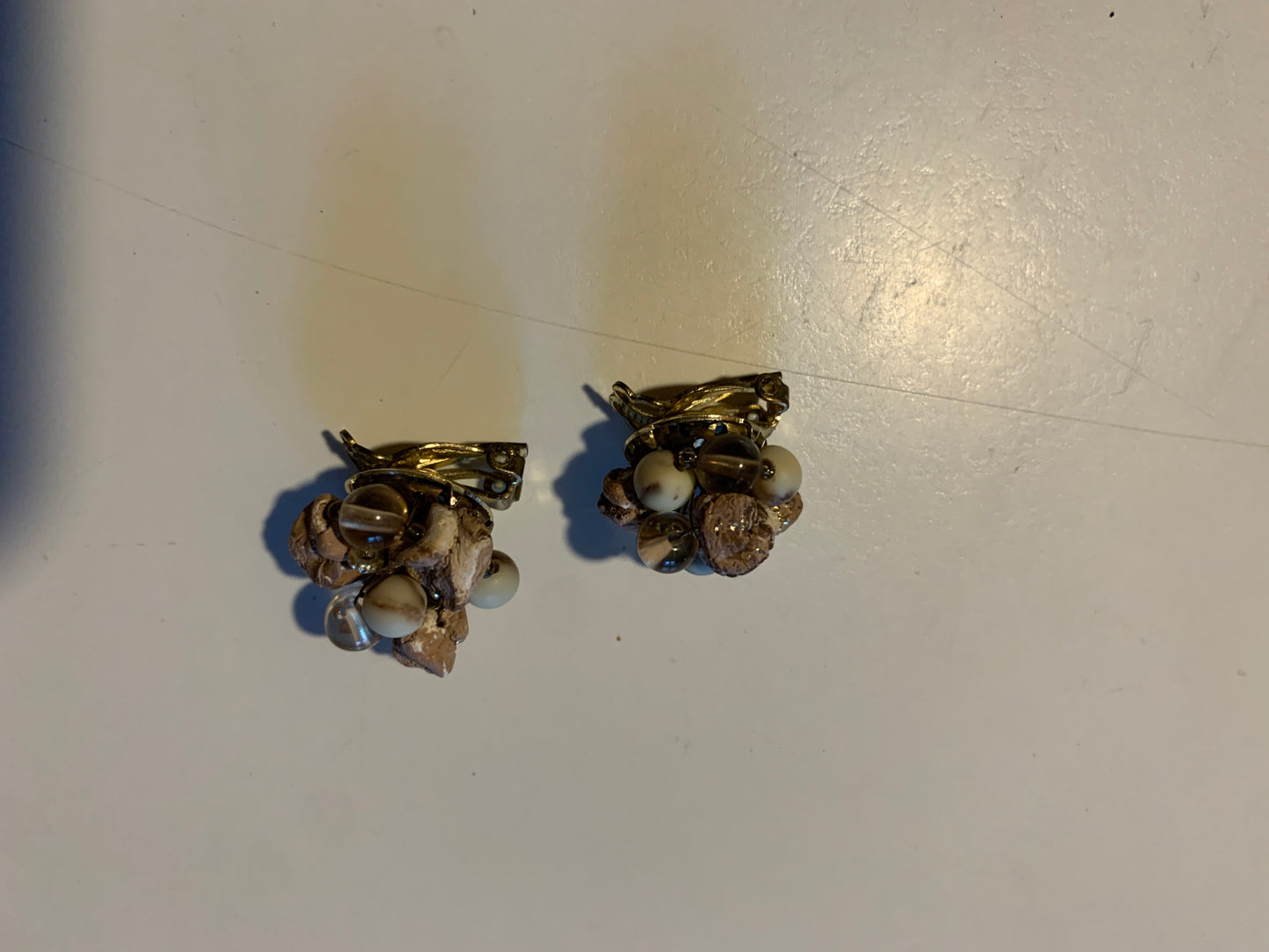 Earth Tone Rock and Bead Button Earrings circa 1960s