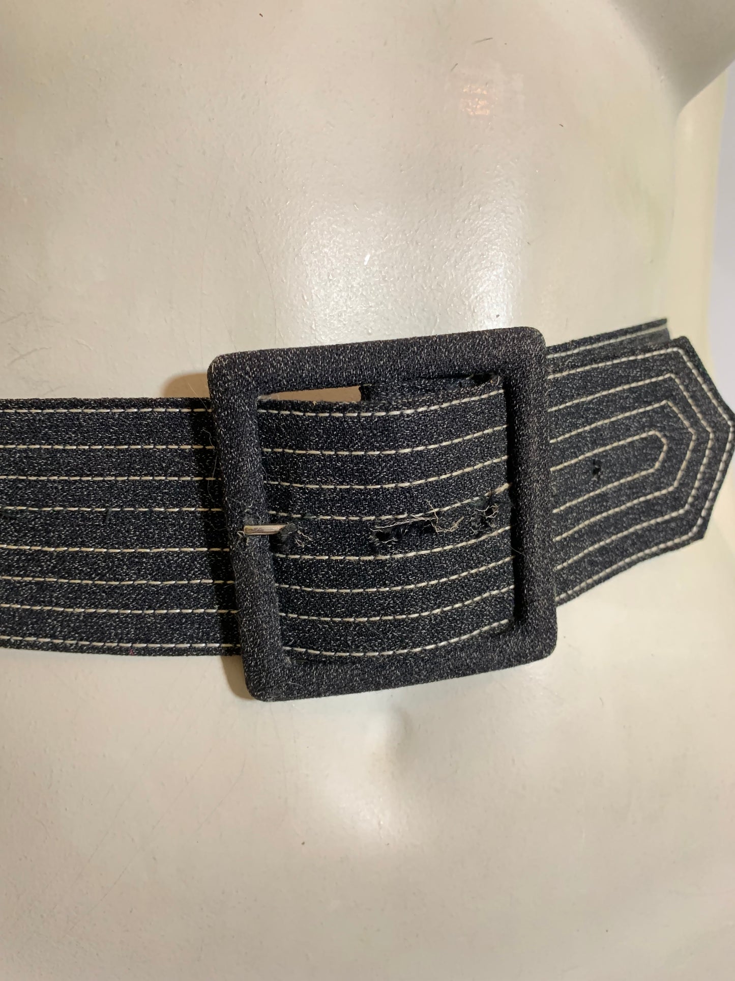Deep Charcoal Grey Quilted Fabric Belt circa 1980s