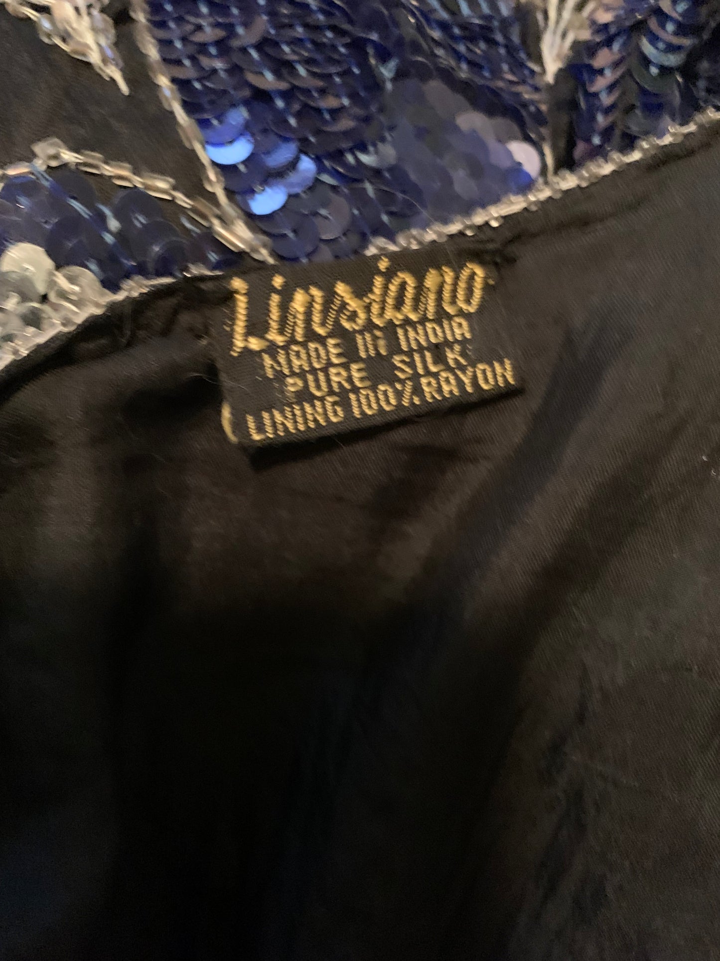 Silver and Blue Disco Butterfly Sequined Silk Top circa 1970s