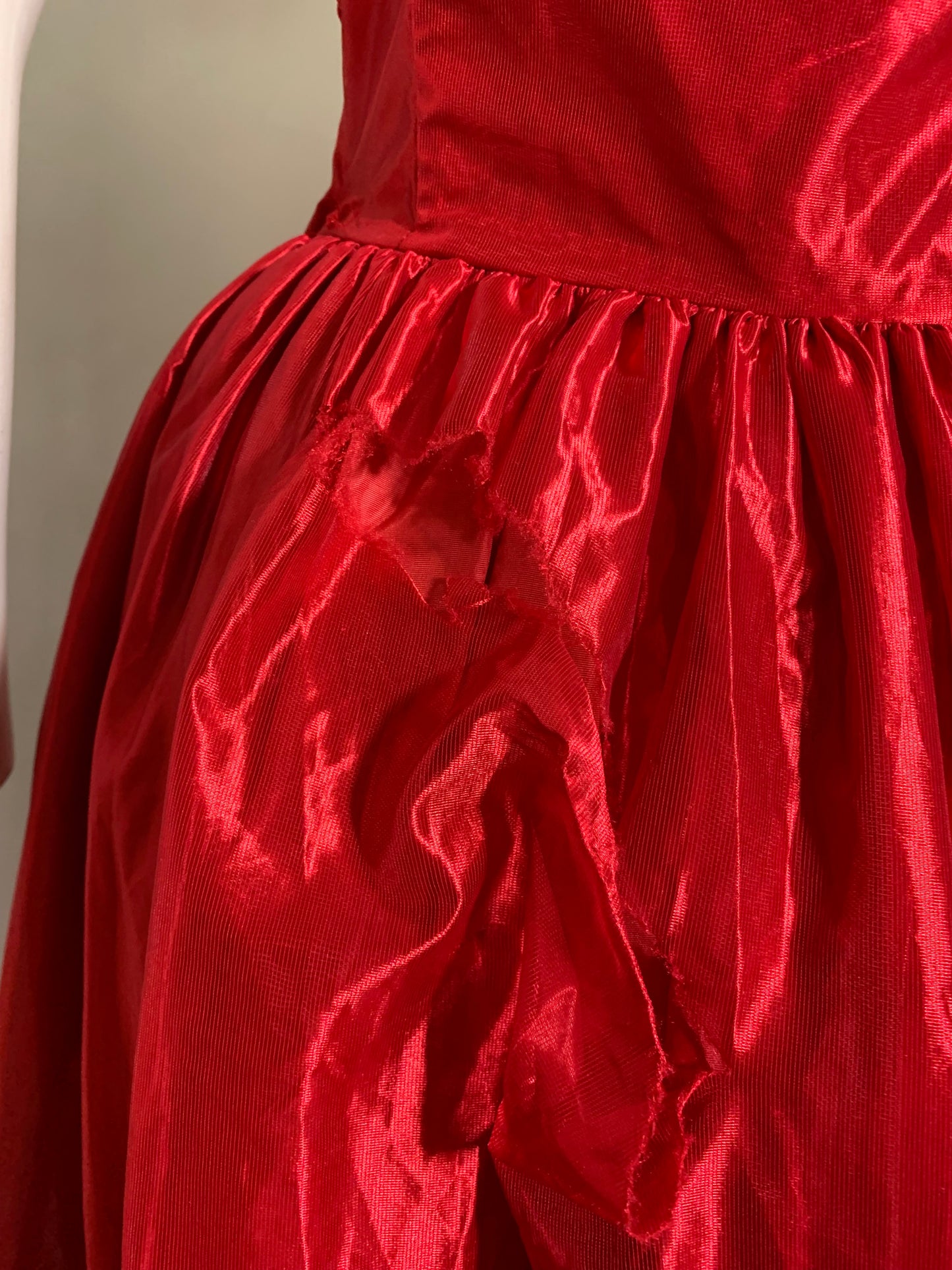 Shimmering Cherry Red Strapless Prom Dress circa 1980s