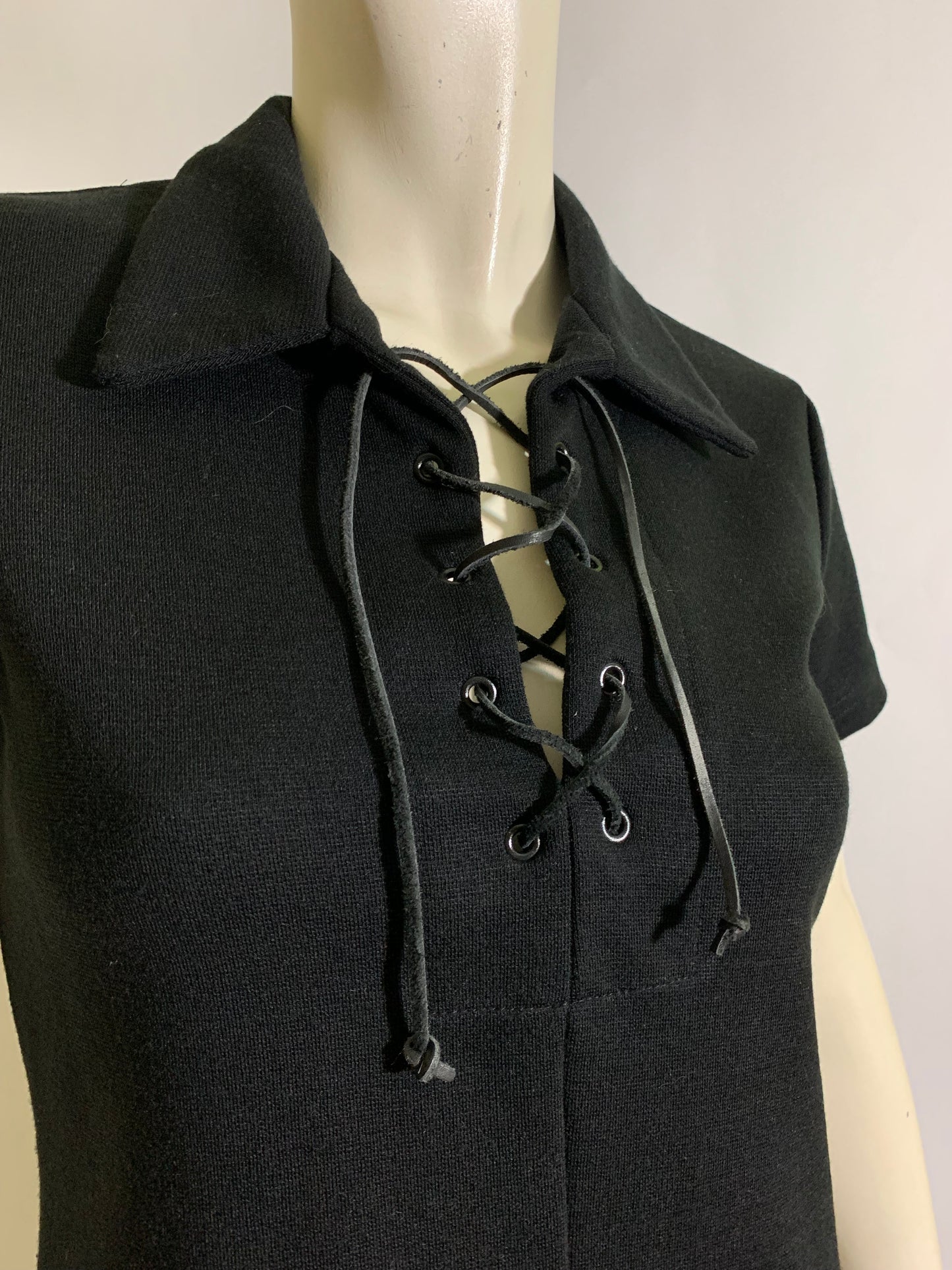 Super Chic Little Black Mini Dress Leather Lace Neckline circa 1990s