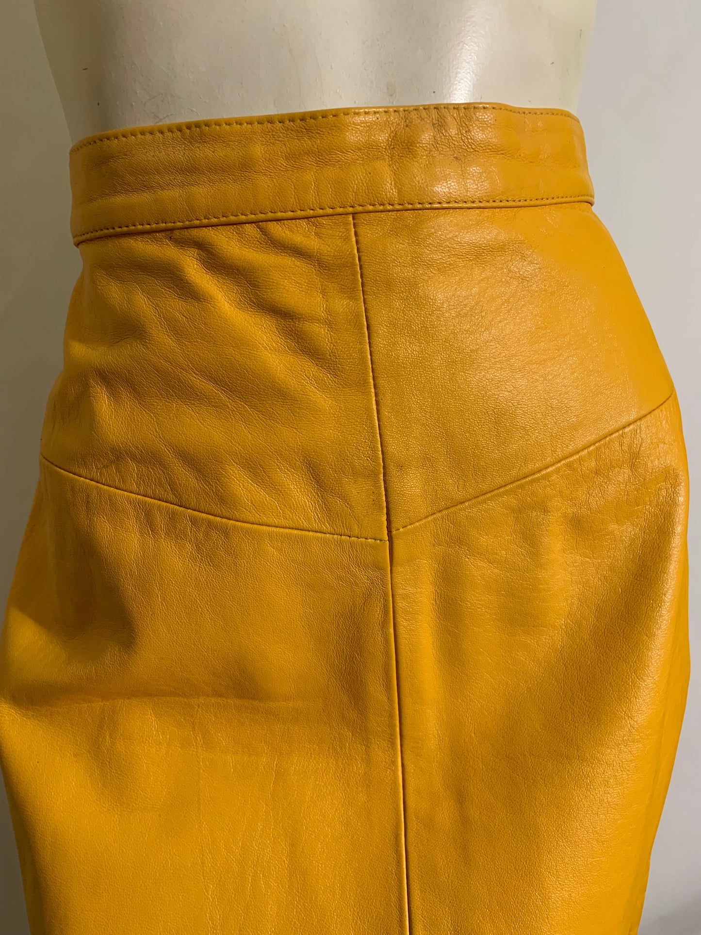 Butter Yellow Leather Pencil Skirt circa 1980s