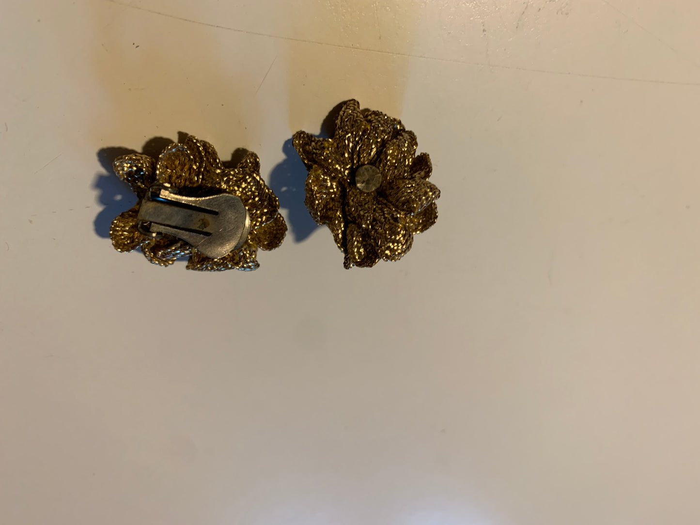 Metallic Ribbon Flower Earrings in Gold circa 1940s