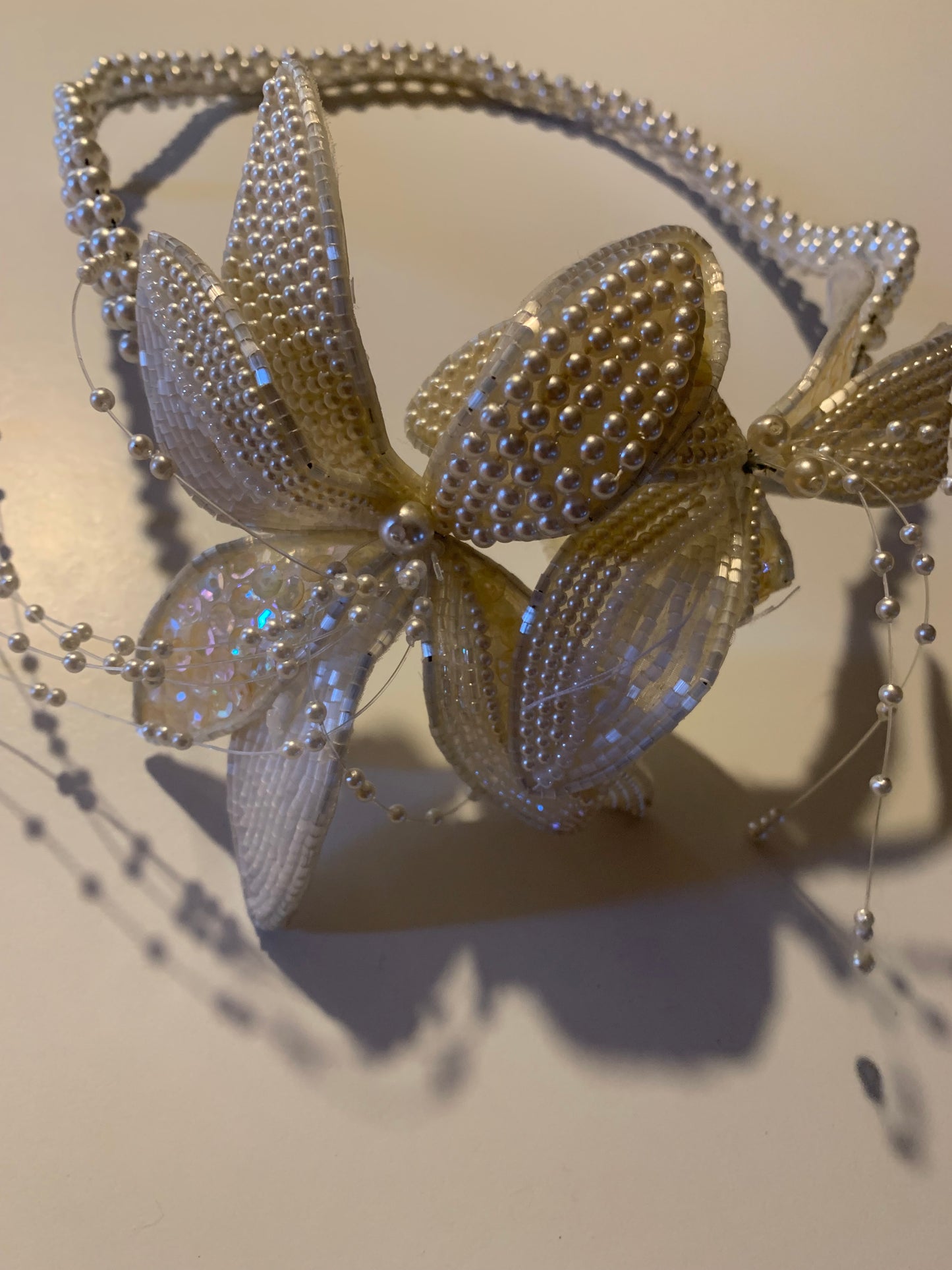 Beaded Lily Faux Pearl Bridal Headpiece circa 1980s