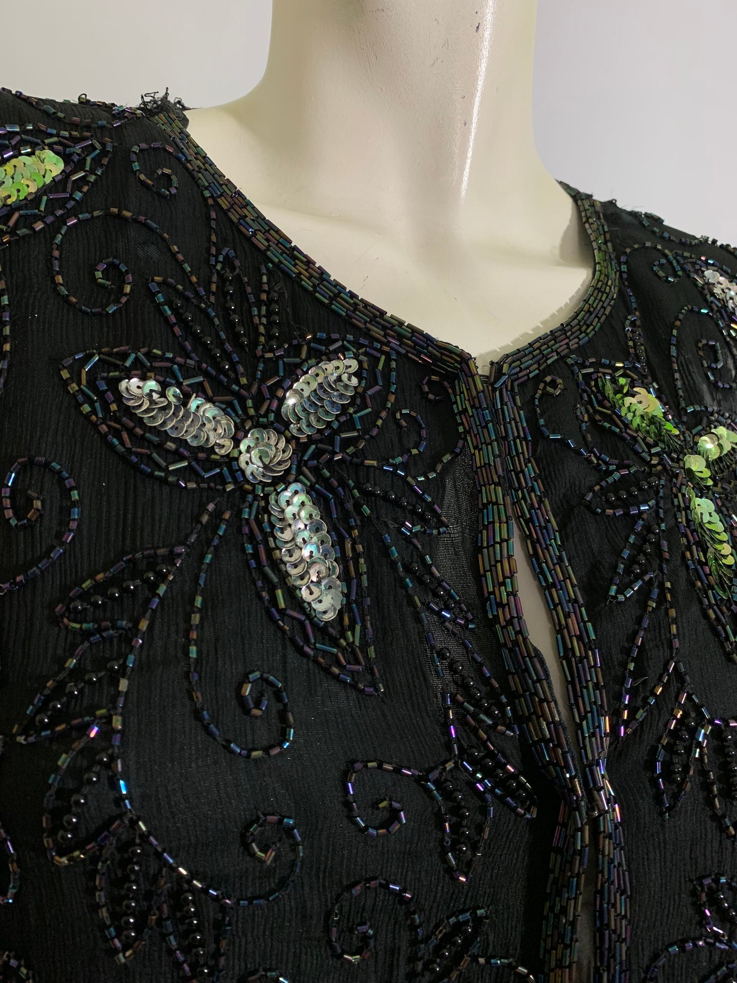 Midnight Blue Silk Beaded and Sequined Jacket Plus circa 1980s