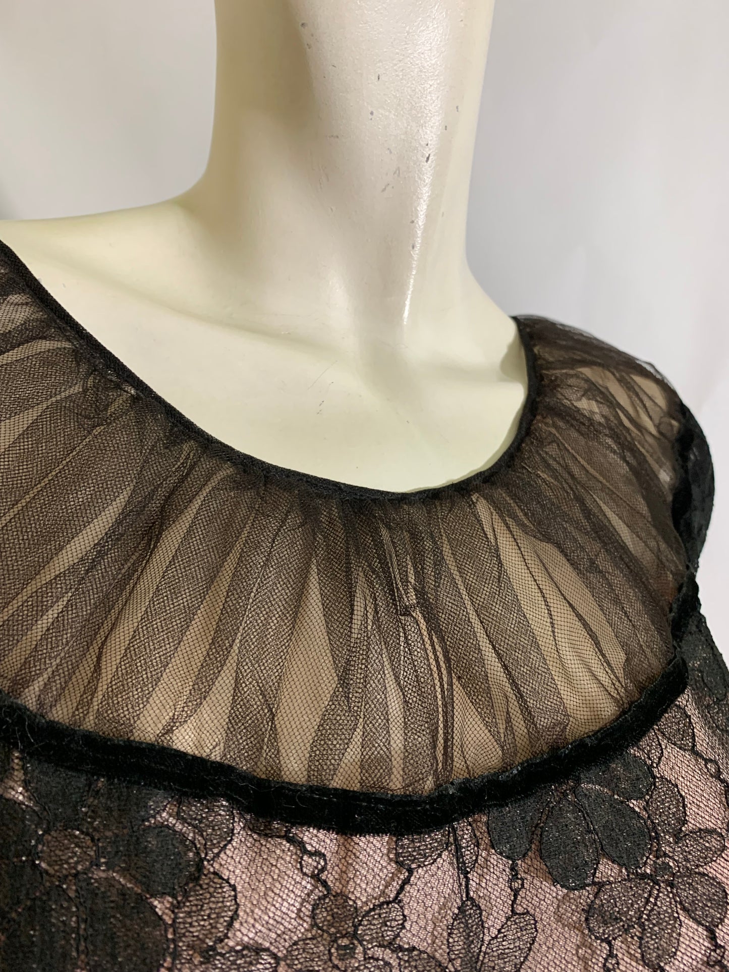 Lingerie Inspired Black and Pink Chiffon Lace Party Dress by Emma Domb circa 1950s