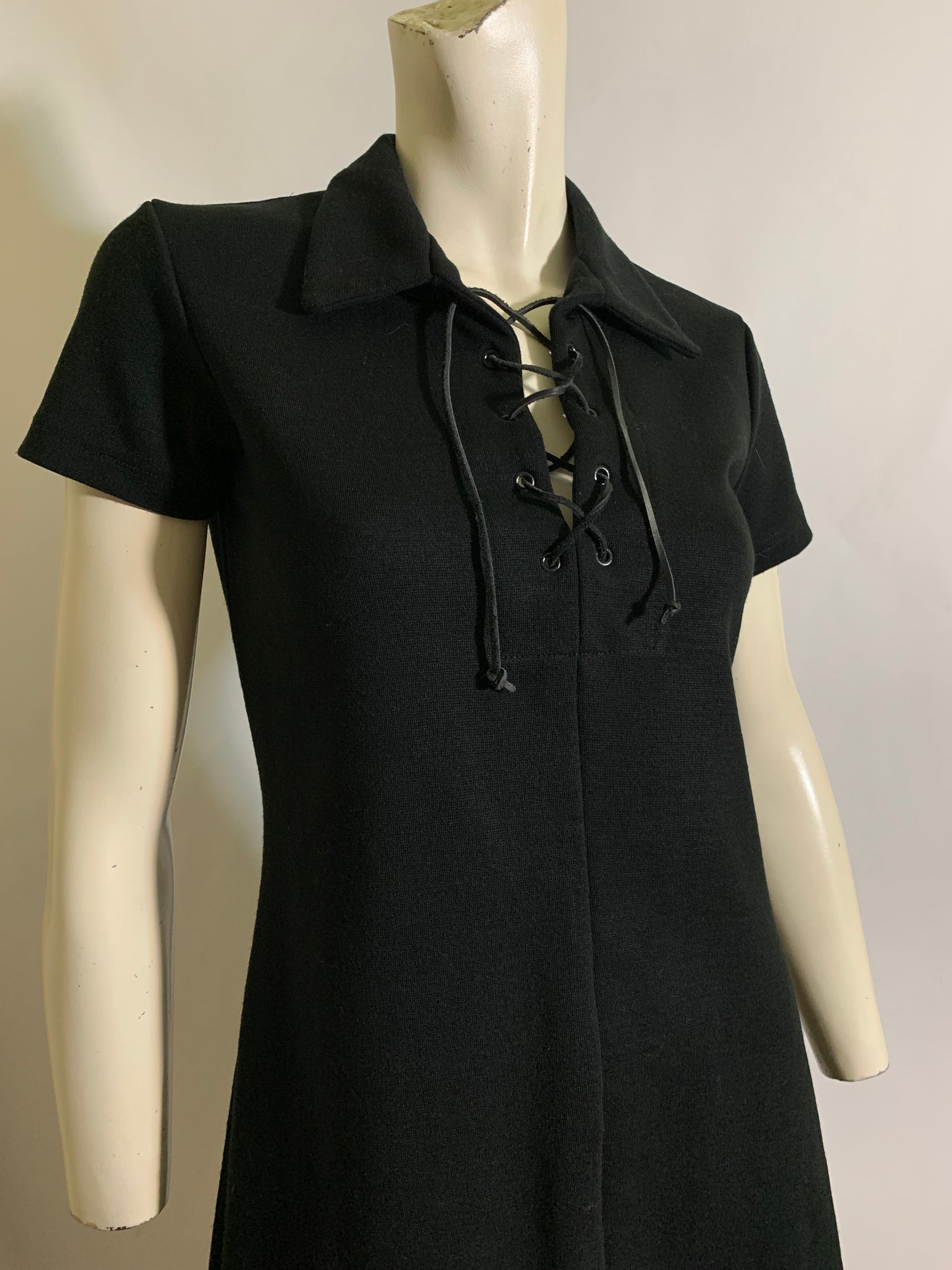 Super Chic Little Black Mini Dress Leather Lace Neckline circa 1990s