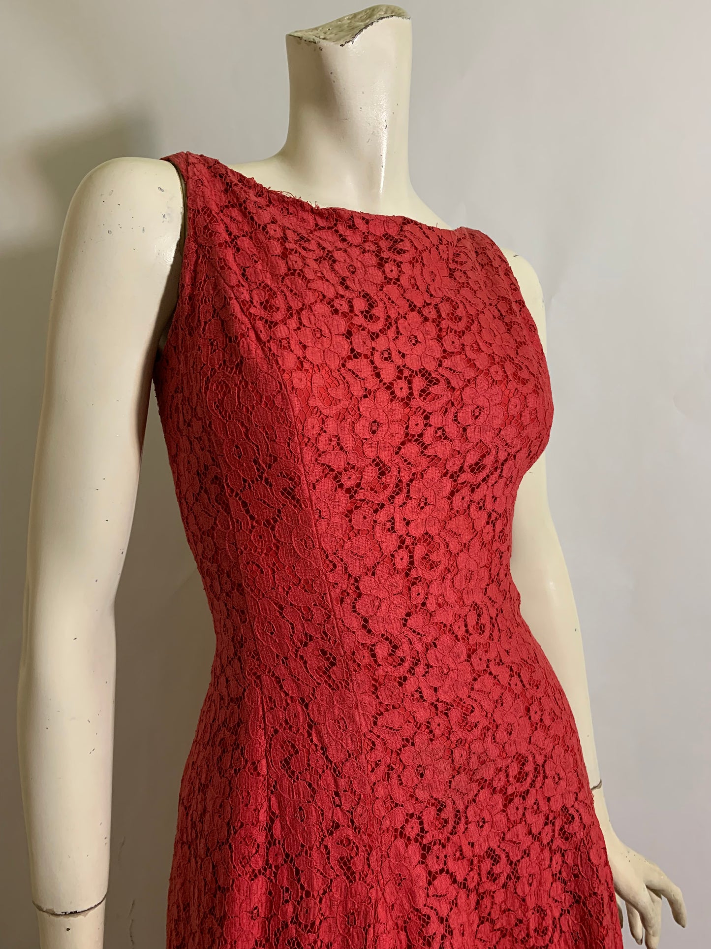 PInk-Red All Lace Princess Seamed Dress circa 1960s