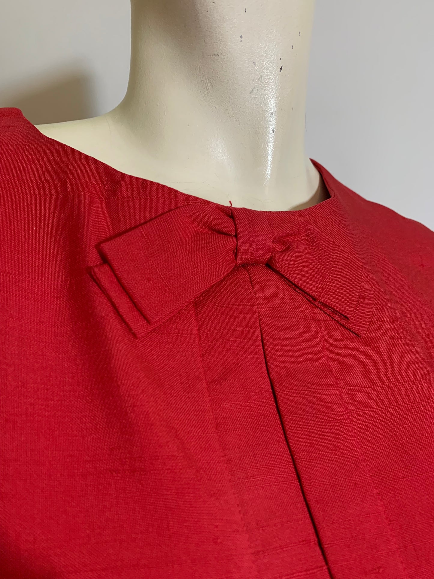 Brilliant Pink Silk Cropped Blouse with Zip Back and Bows circa 1960s