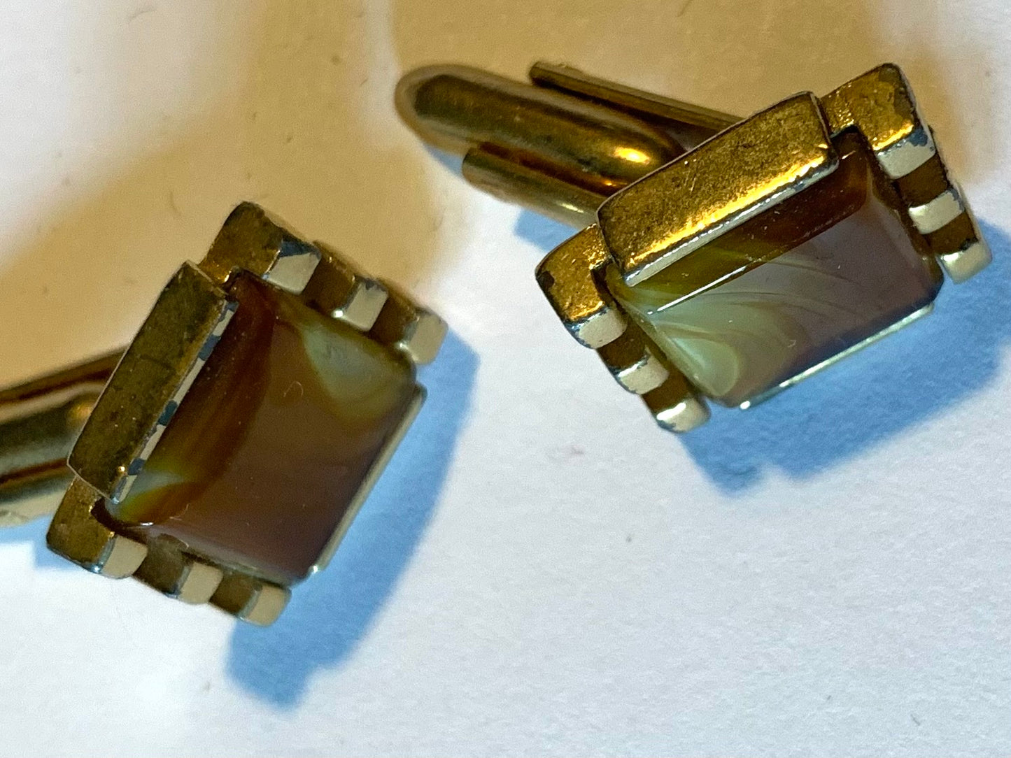 Golden Brown and Cream Stone Cufflinks circa 1960s