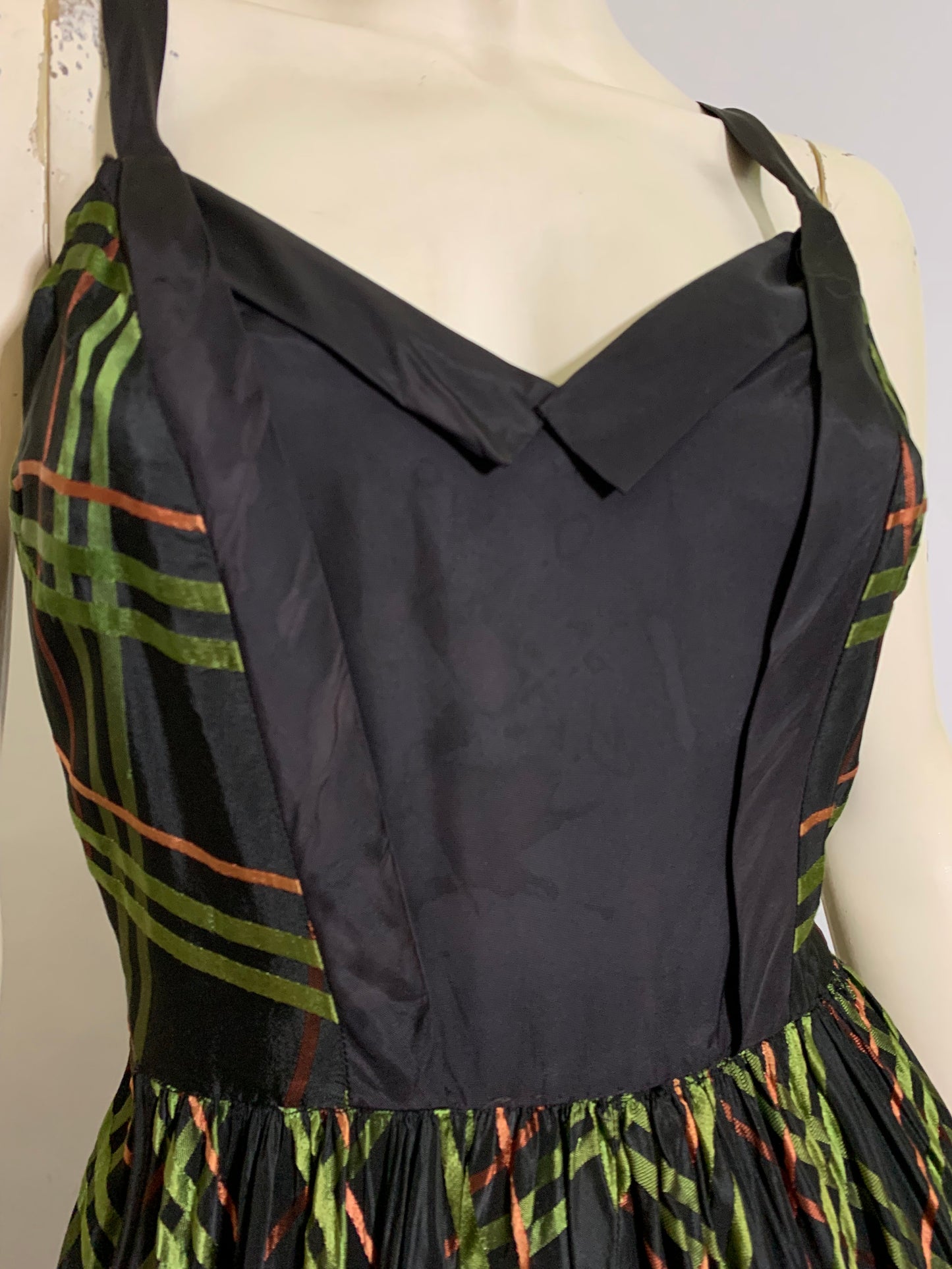 Green, Red and Black Plaid Taffeta Dress with Bolero Jacket circa 1940s