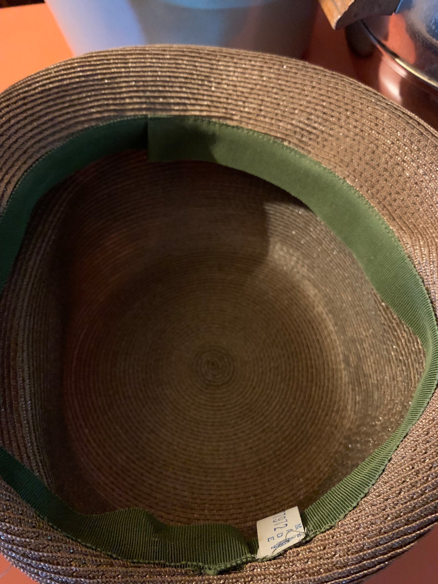 Mocha and Pink Sisal Hat with Velvet Leaves circa 1940s