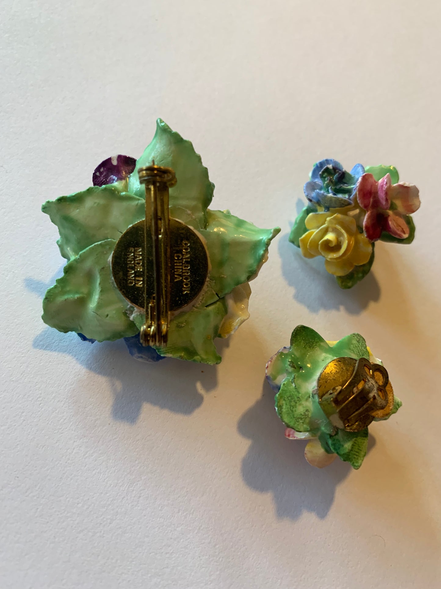 Coalbrook China Flower Brooch and Earring Demi Set circa 1950s