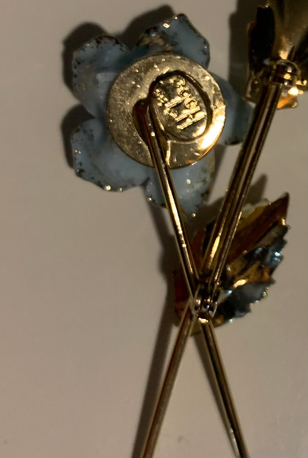 Powder Blue and Gold Rose Brooch circa 1960s